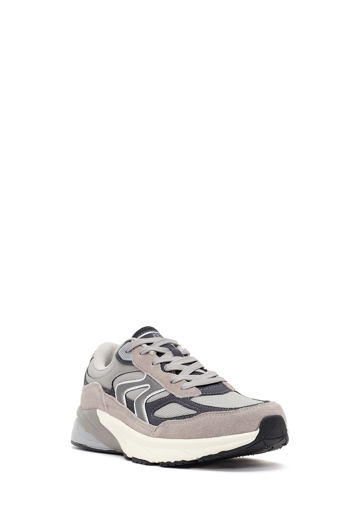 Erkek Gri Kalın Tabanlı Bağcıklı Deri Sneaker - Image 8
