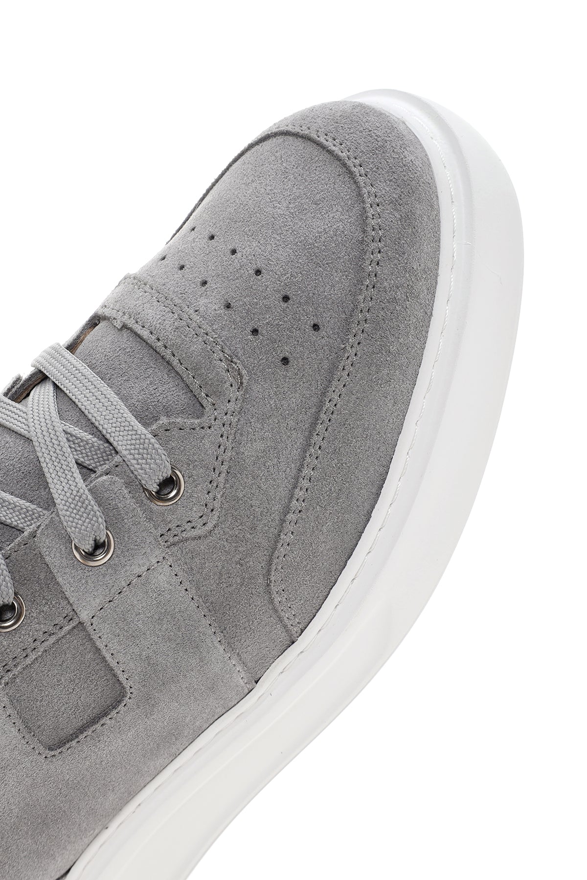 Erkek Gri Kalın Tabanlı Bağcıklı Süet Deri Sneaker - Image 9