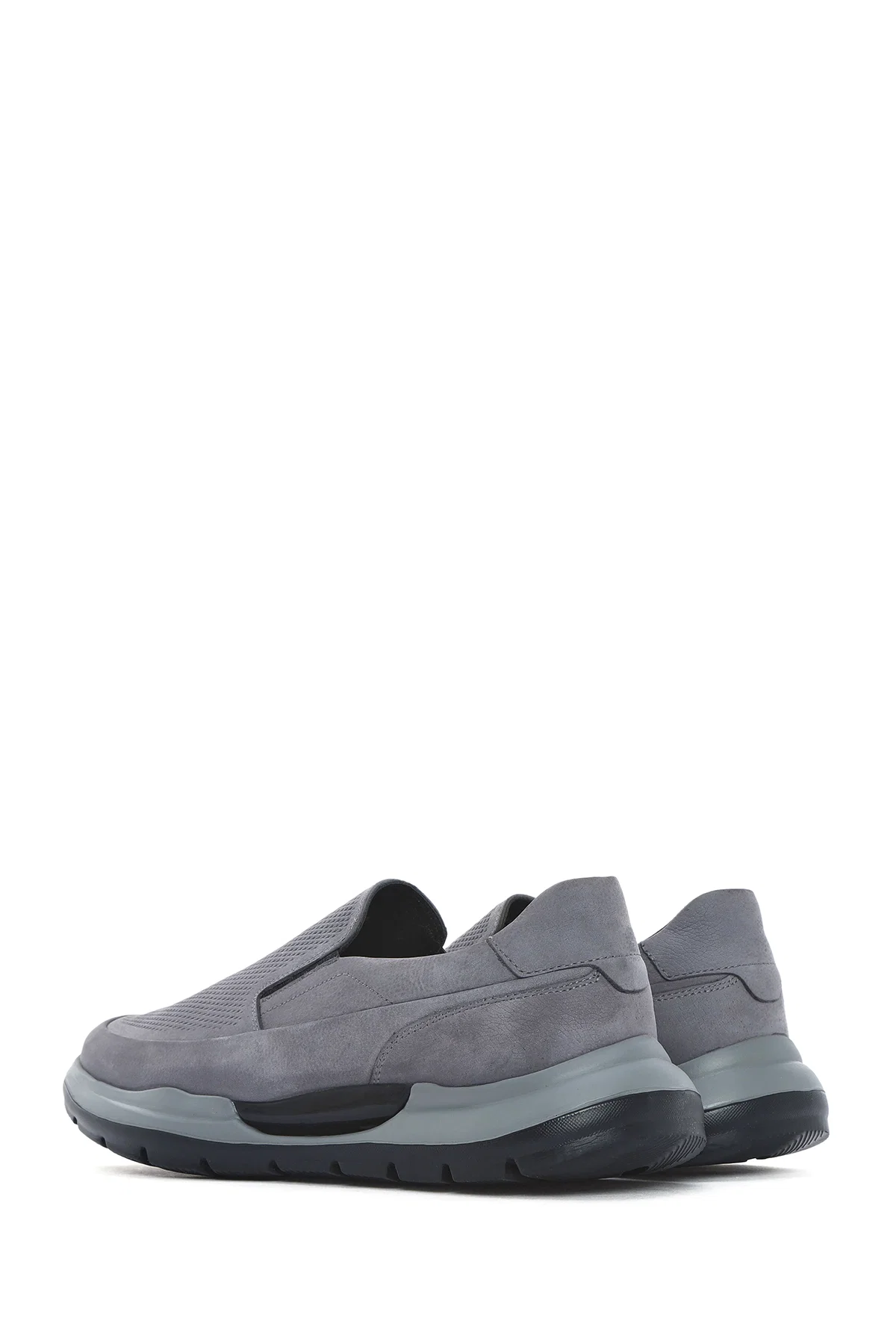 Erkek Gri Kalın Tabanlı Nubuk Deri Comfort Loafer - Image 6