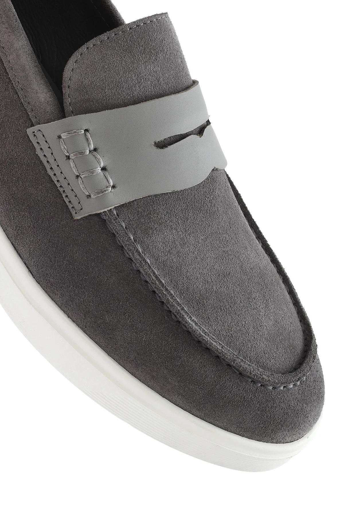 Erkek Gri Kalın Tabanlı Süet Deri Casual Loafer - Image 10