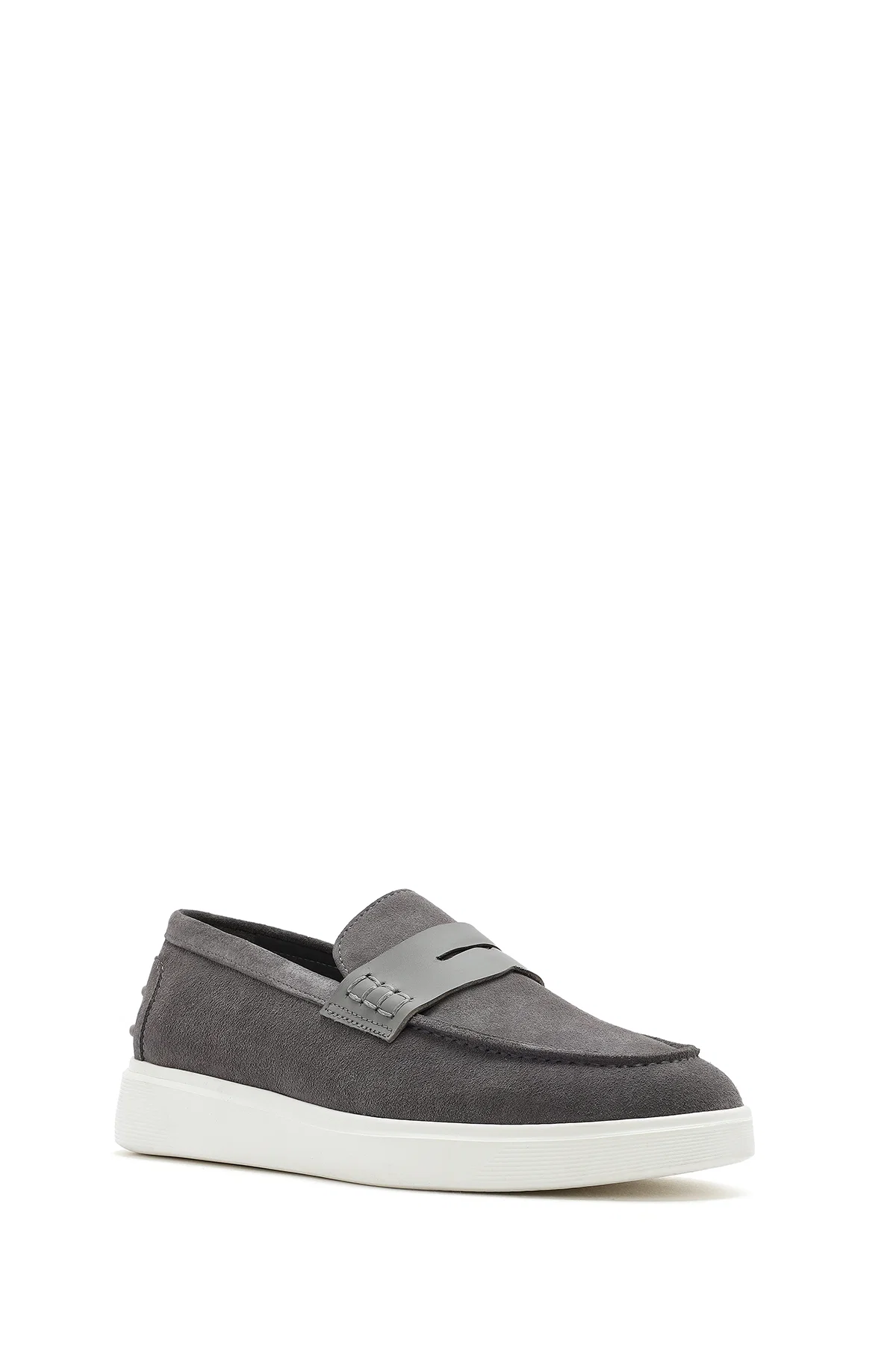 Erkek Gri Kalın Tabanlı Süet Deri Casual Loafer - Image 6