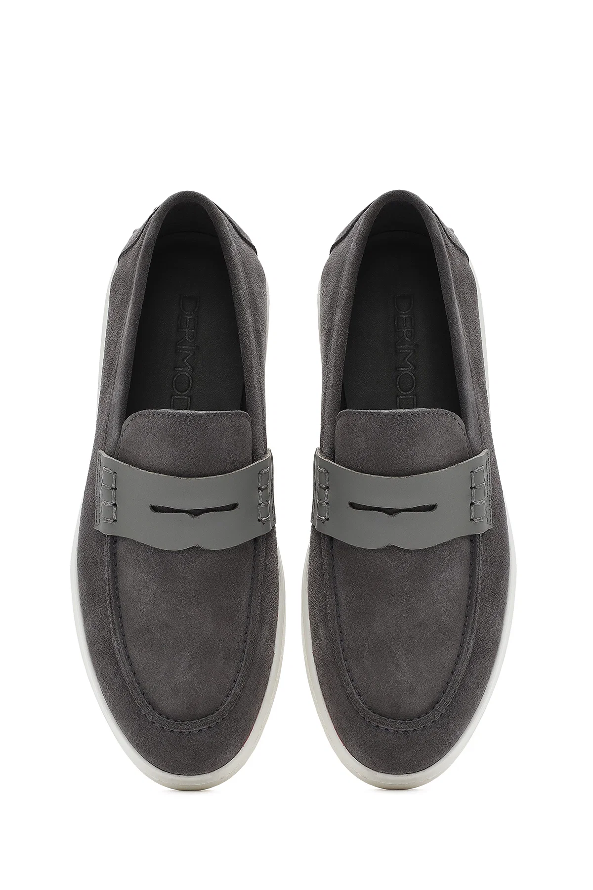 Erkek Gri Kalın Tabanlı Süet Deri Casual Loafer - Image 7