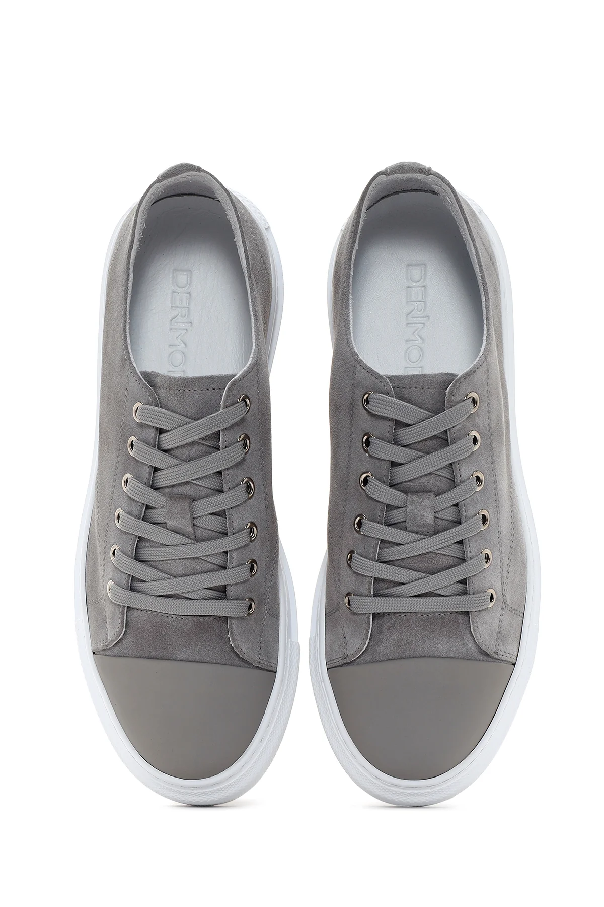 Erkek Gri Kalın Tabanlı Süet Deri Sneaker - Image 6