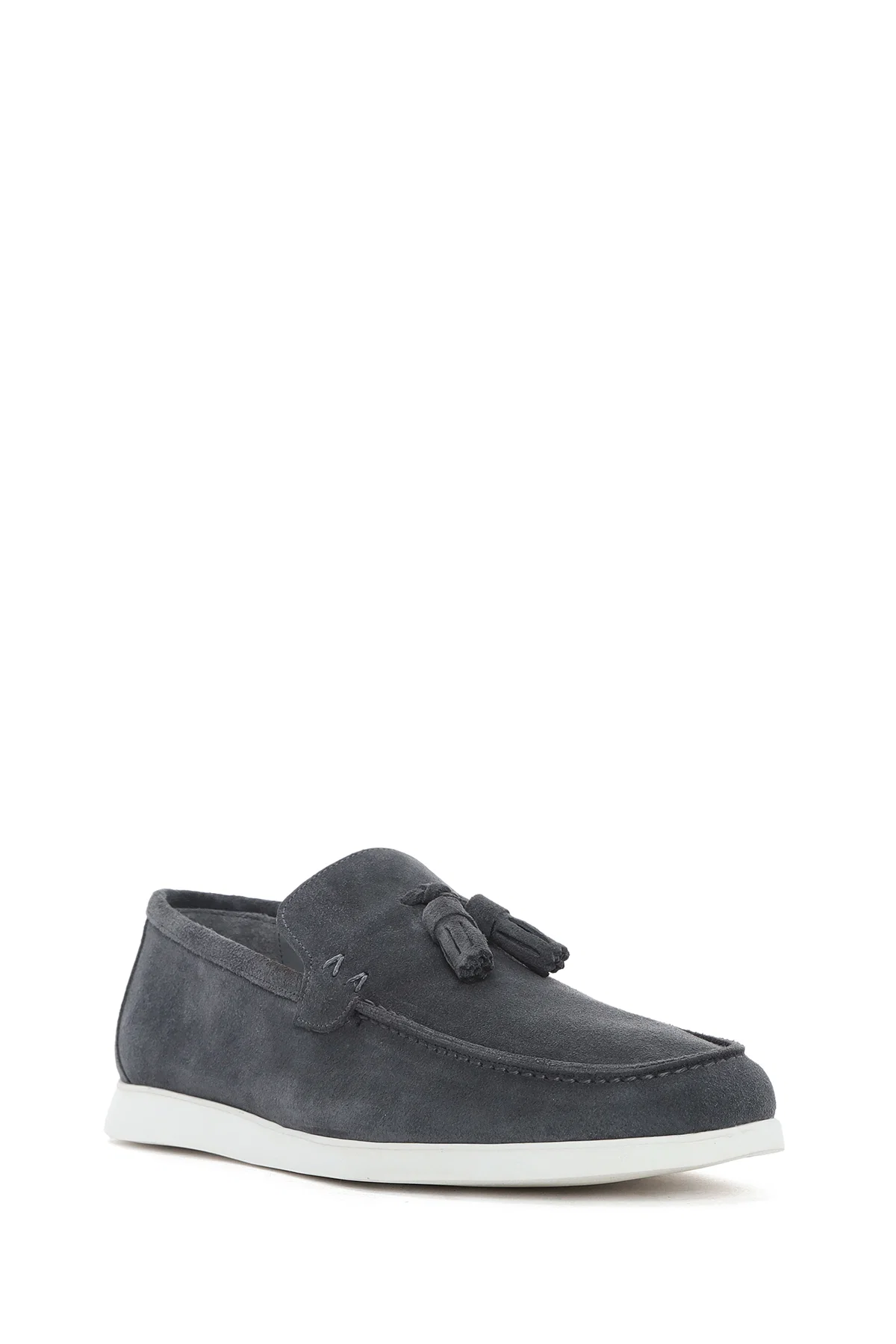 Erkek Gri Püsküllü Süet Deri Casual Loafer - Image 6