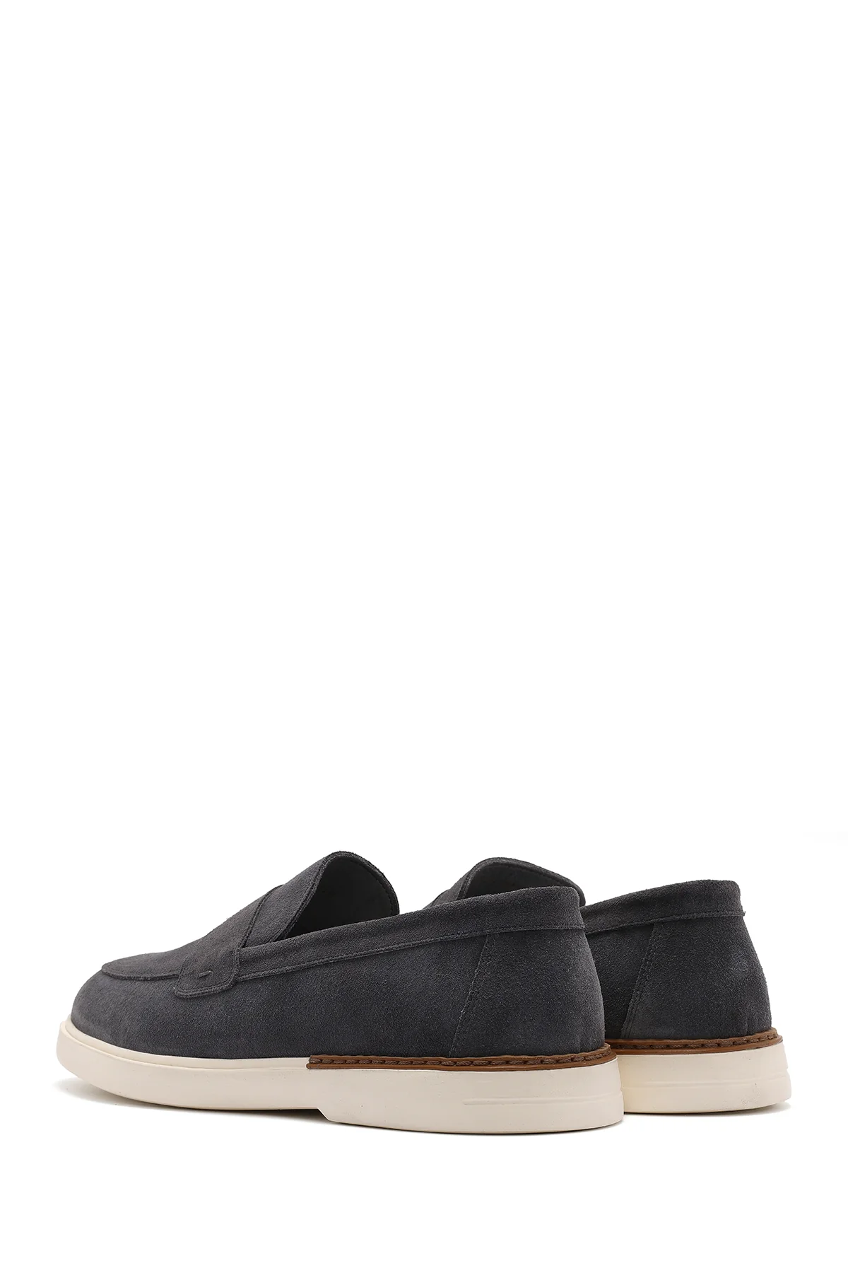 Erkek Gri Süet Deri Casual Loafer - Image 5