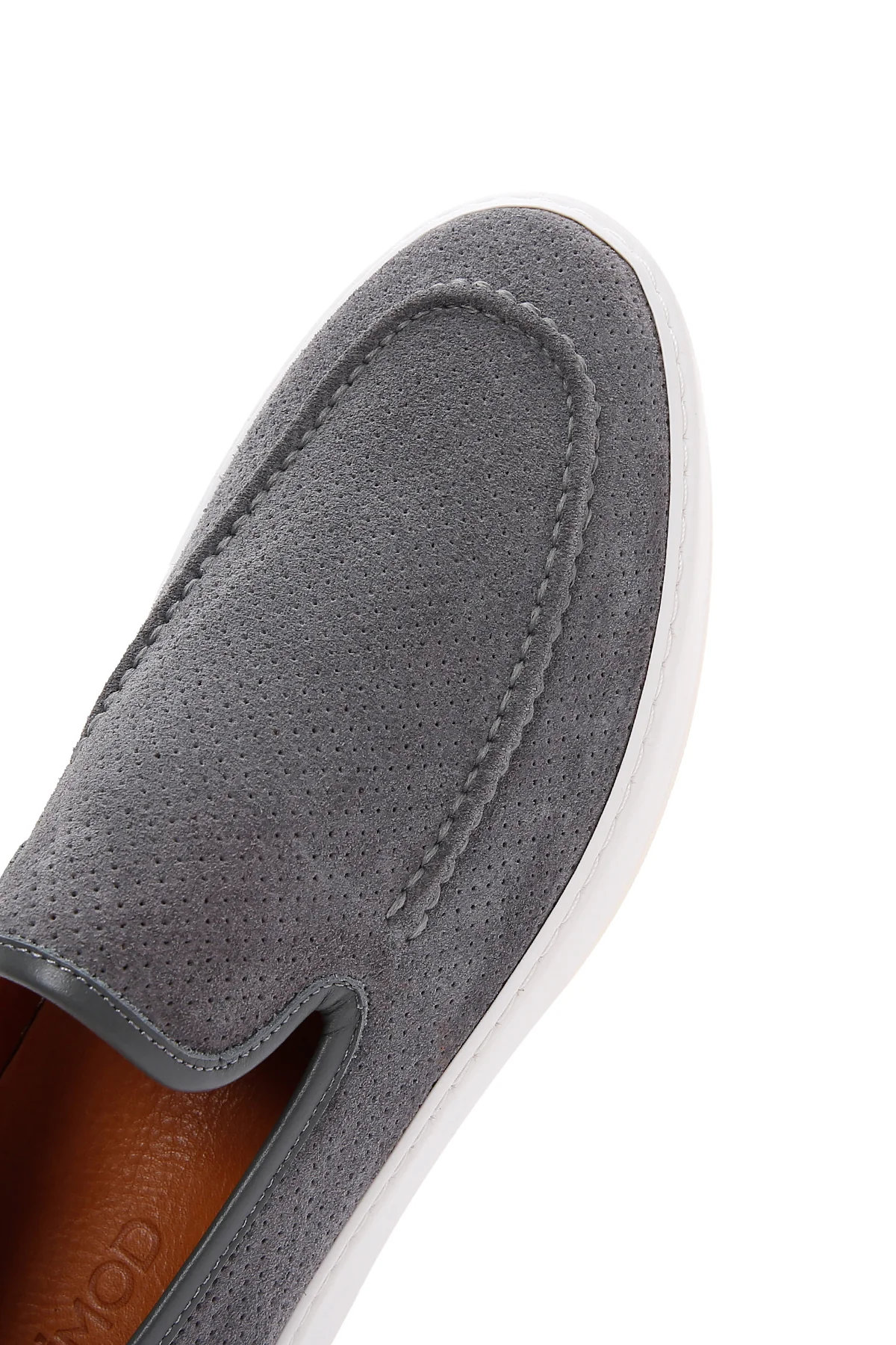 Erkek Gri Süet Deri Spor Loafer - Image 9