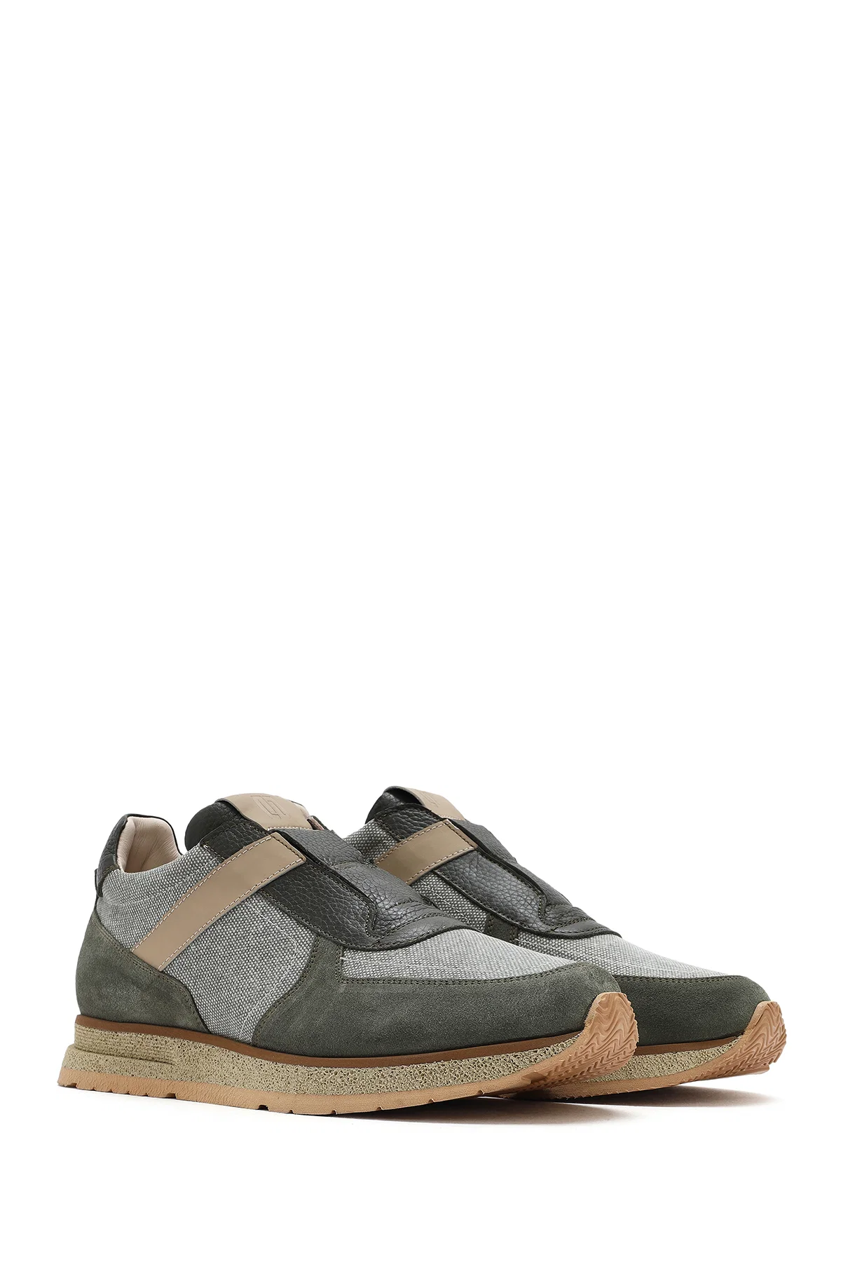 Erkek Haki Bağcıklı Deri Casual Sneaker - Image 3