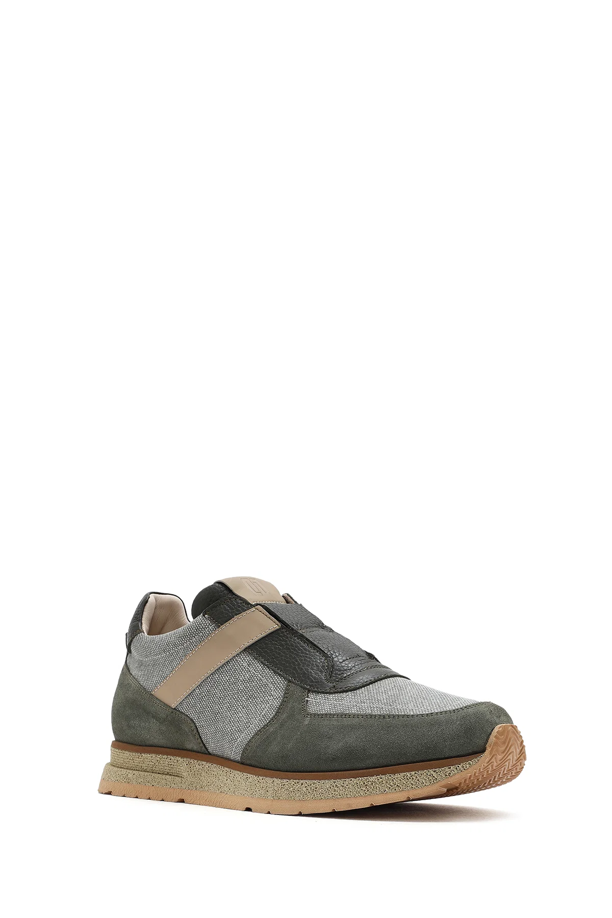 Erkek Haki Bağcıklı Deri Casual Sneaker - Image 6