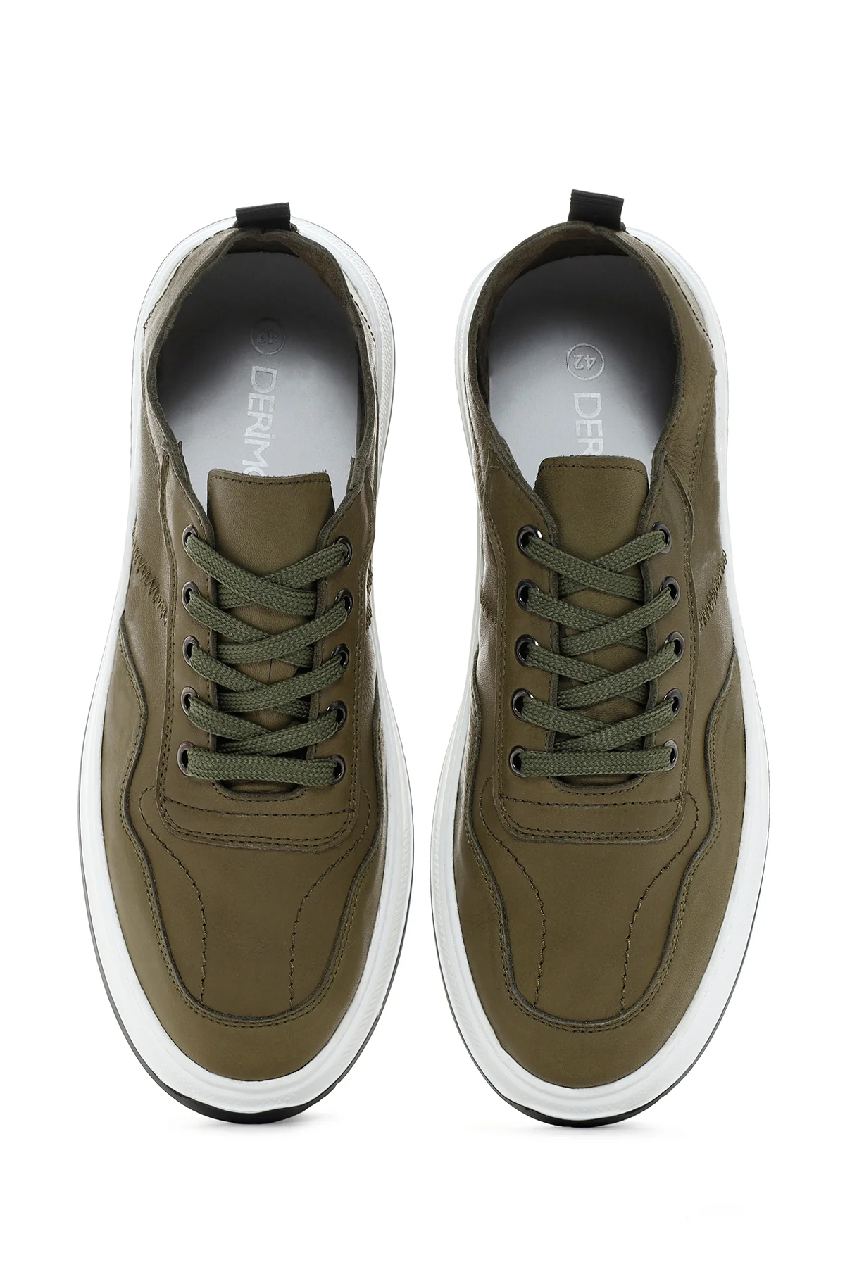 Erkek Haki Bağcıklı Deri Sneaker - Image 7