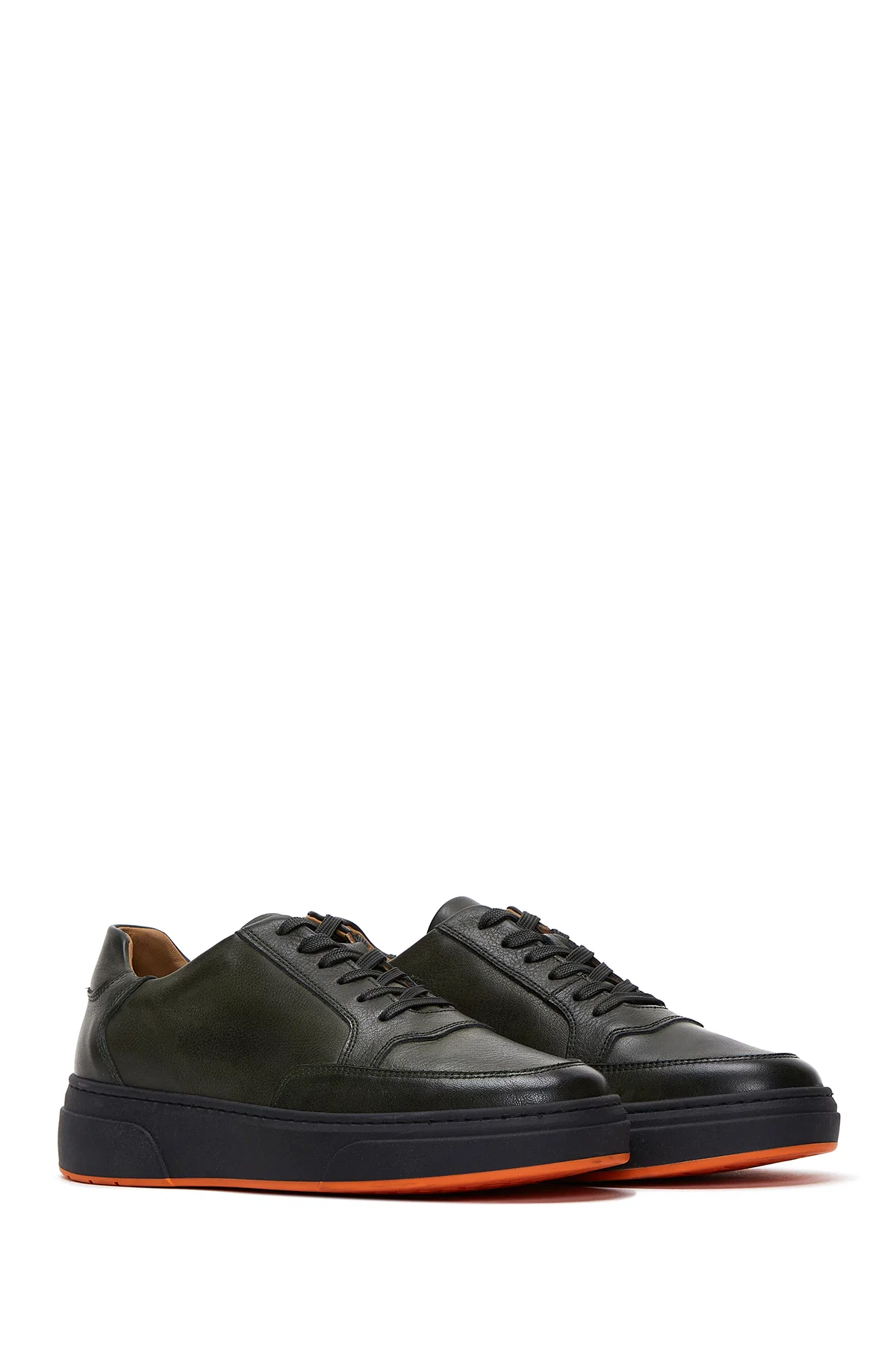 Erkek Haki Bağcıklı Deri Sneaker - Image 3