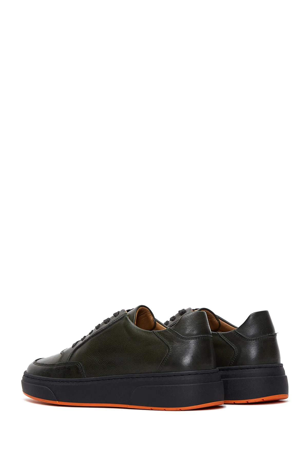 Erkek Haki Bağcıklı Deri Sneaker - Image 5