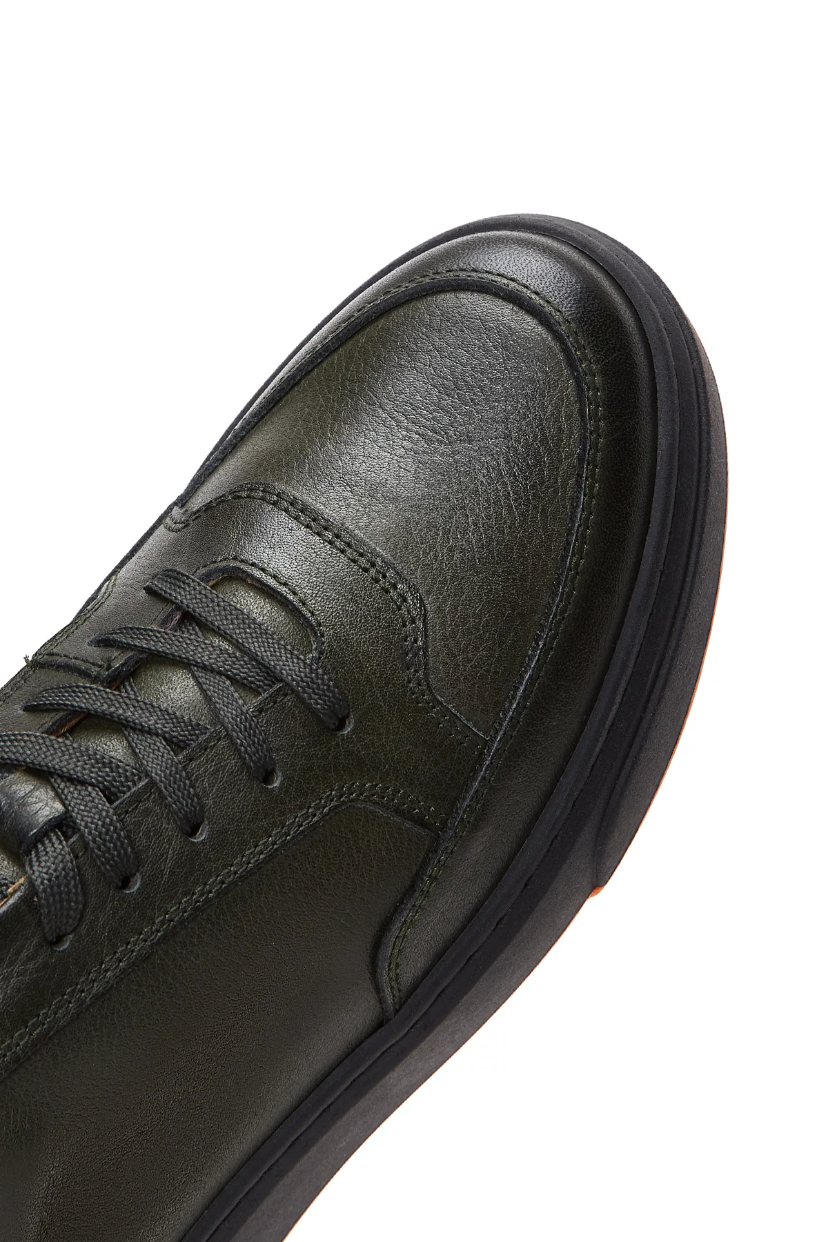 Erkek Haki Bağcıklı Deri Sneaker - Image 7
