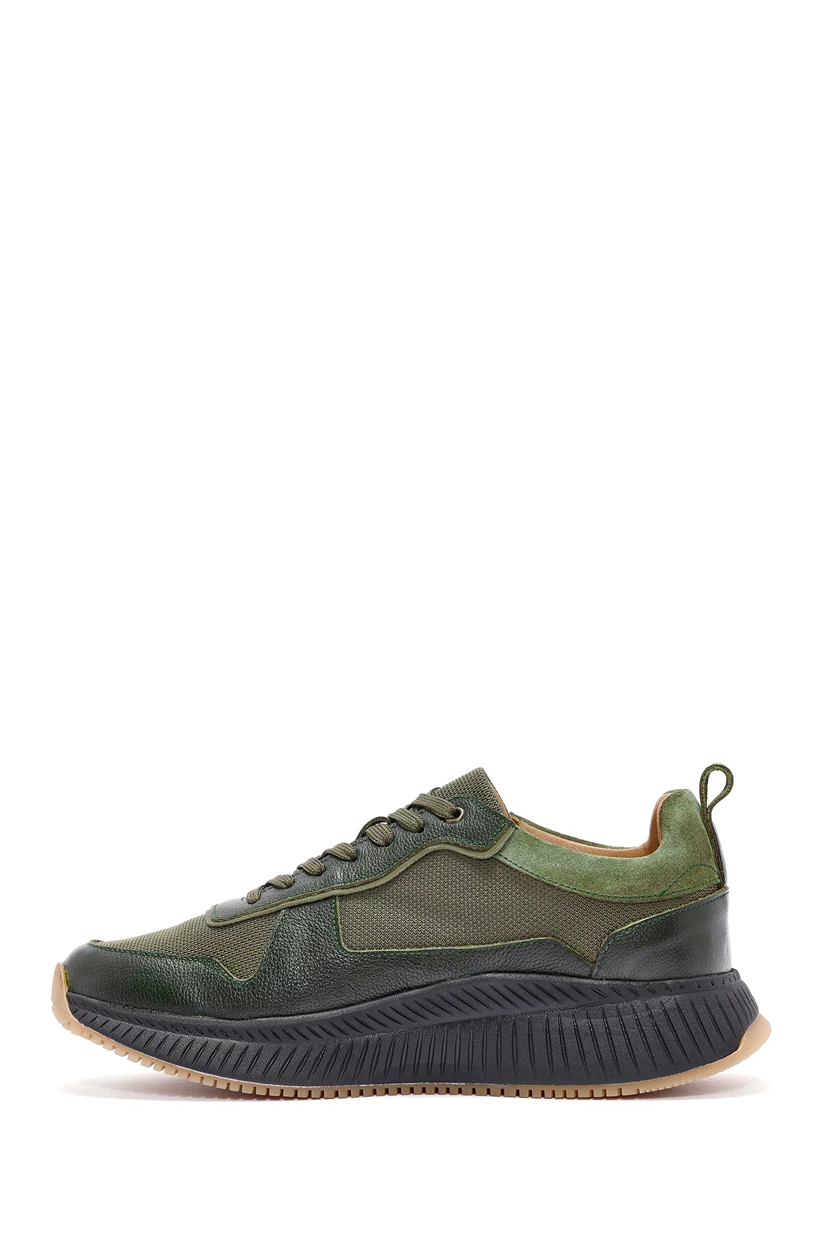 Erkek Haki Bağcıklı Deri Sneaker - Image 2
