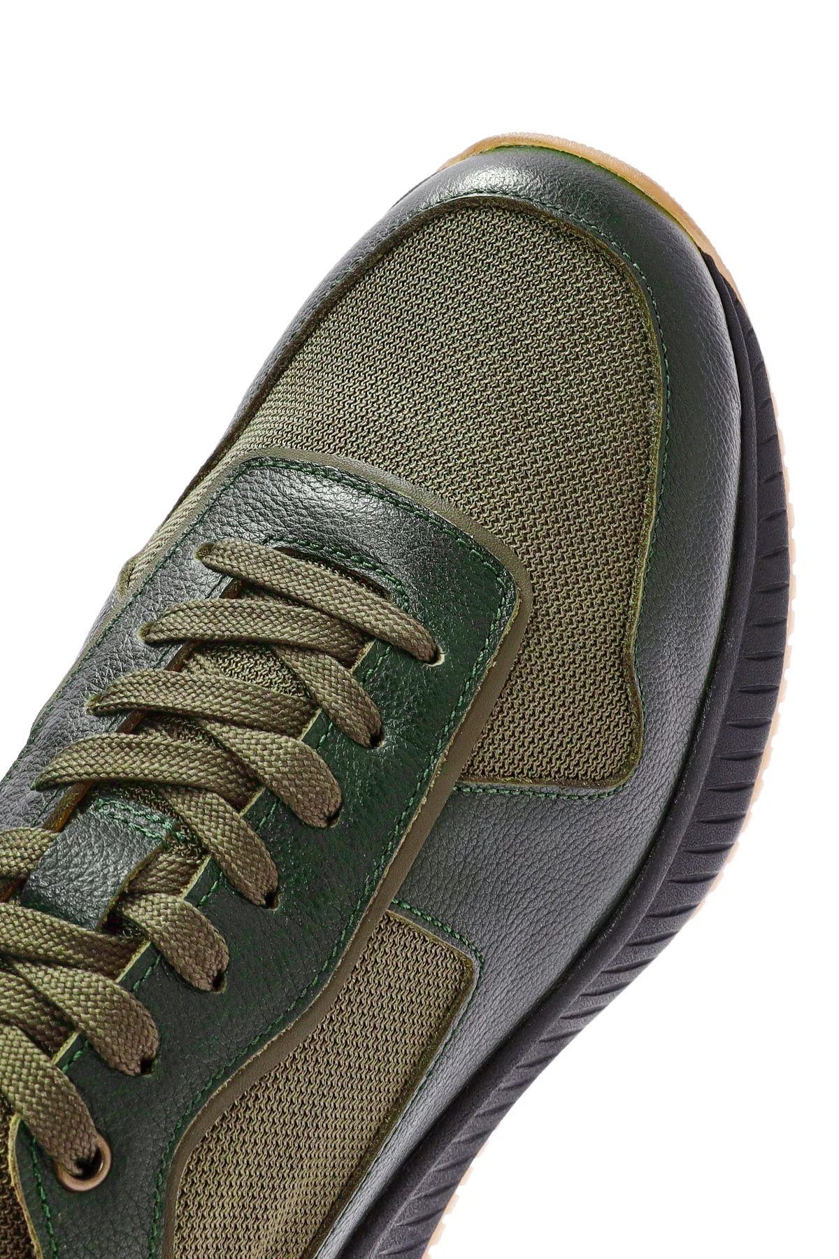 Erkek Haki Bağcıklı Deri Sneaker - Image 9