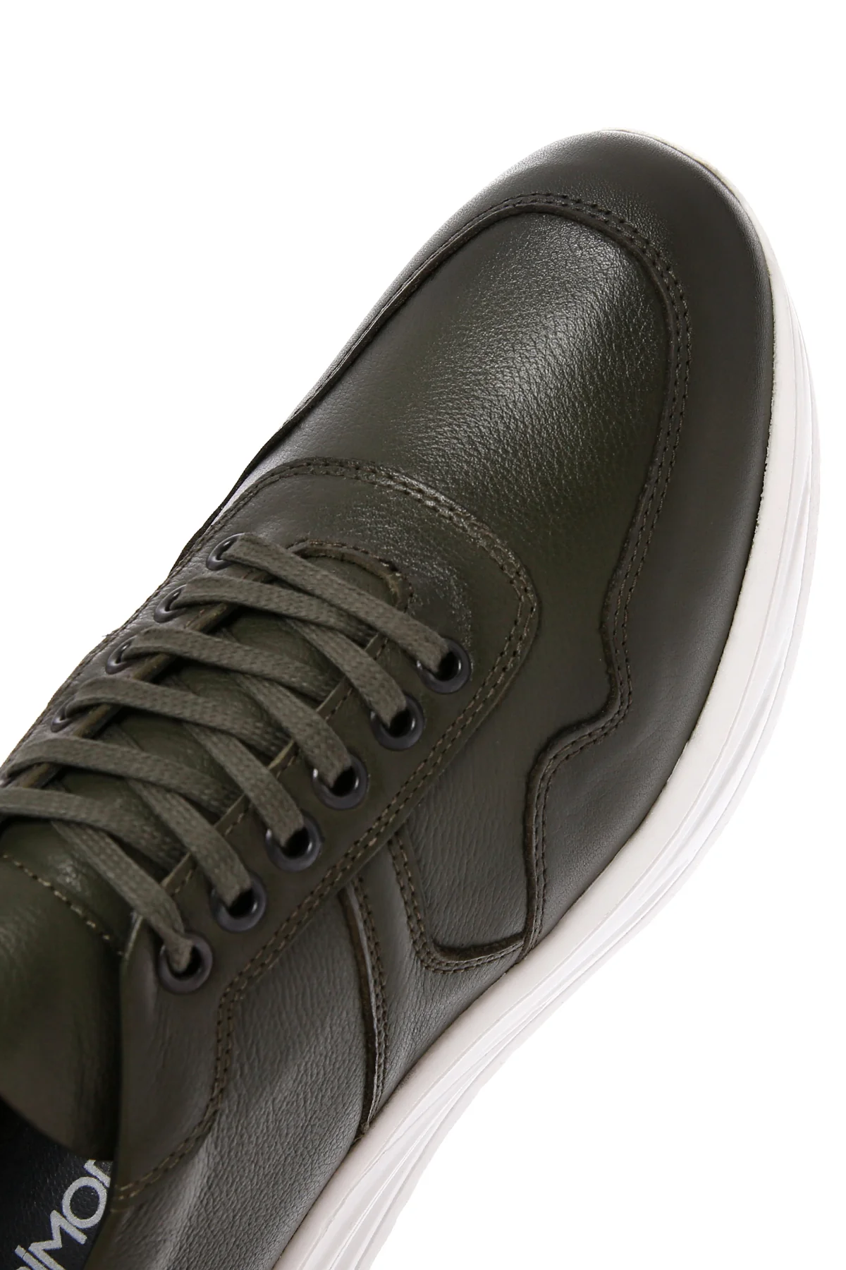 Erkek Haki Bağcıklı Kalın Tabanlı Deri Sneaker - Image 10
