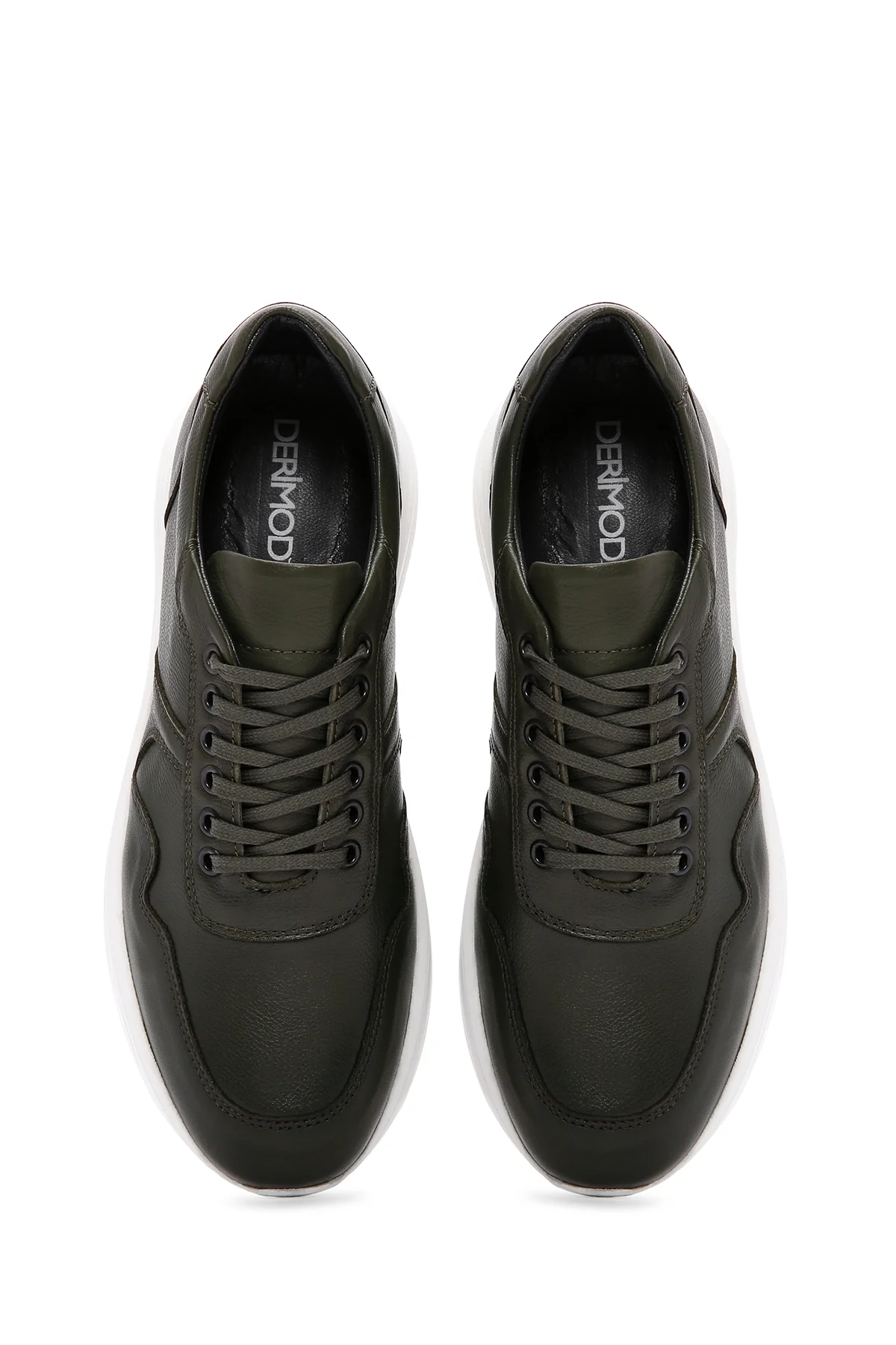 Erkek Haki Bağcıklı Kalın Tabanlı Deri Sneaker - Image 7