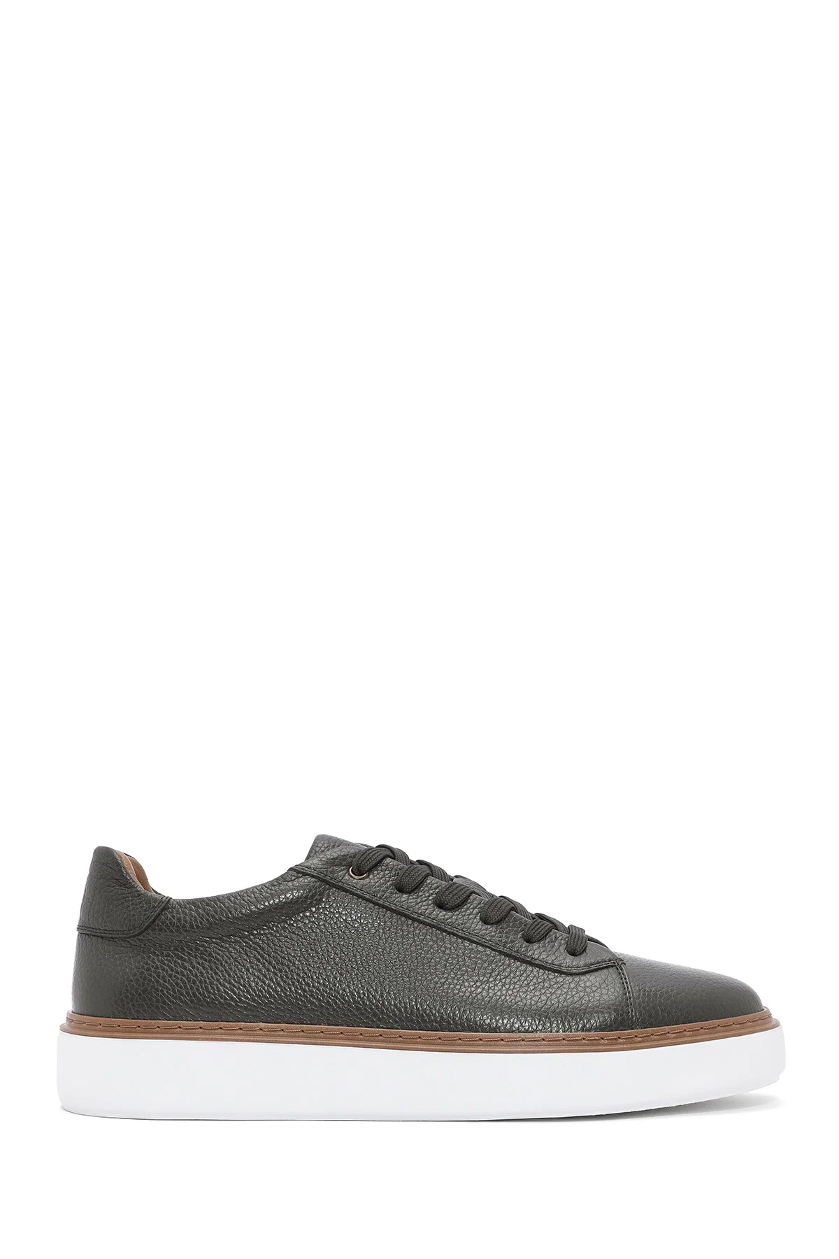 Erkek Haki Bağcıklı Kalın Tabanlı Deri Sneaker - Image 2