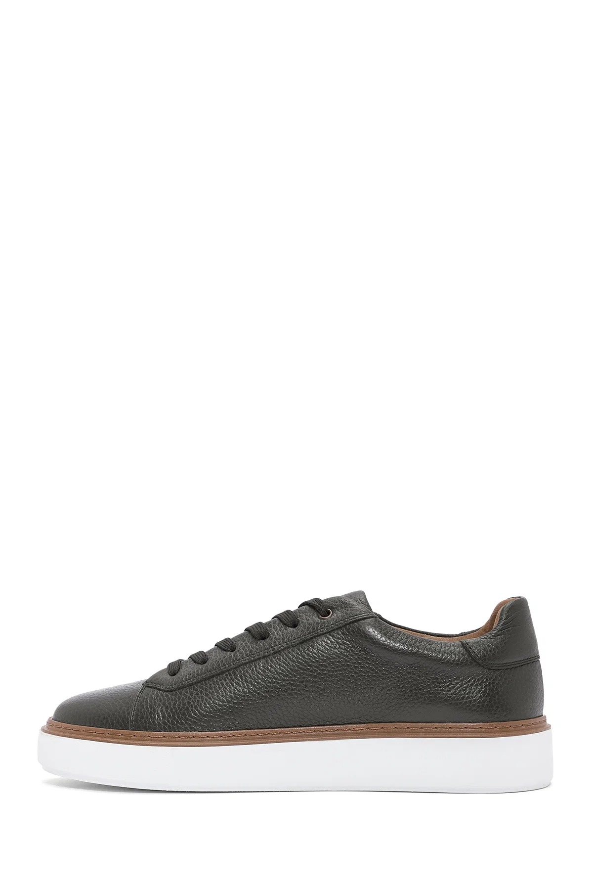 Erkek Haki Bağcıklı Kalın Tabanlı Deri Sneaker - Image 4