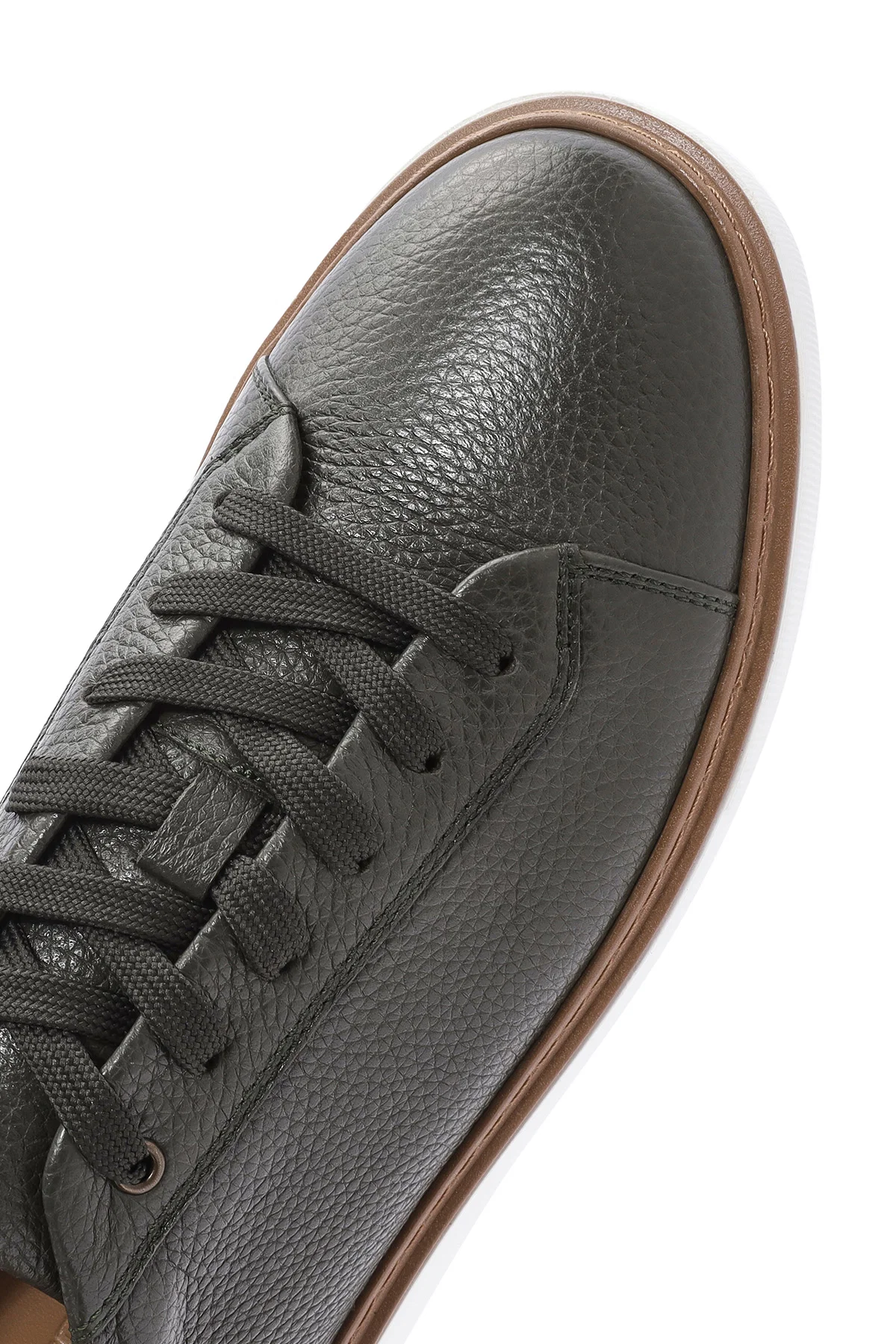 Erkek Haki Bağcıklı Kalın Tabanlı Deri Sneaker - Image 9