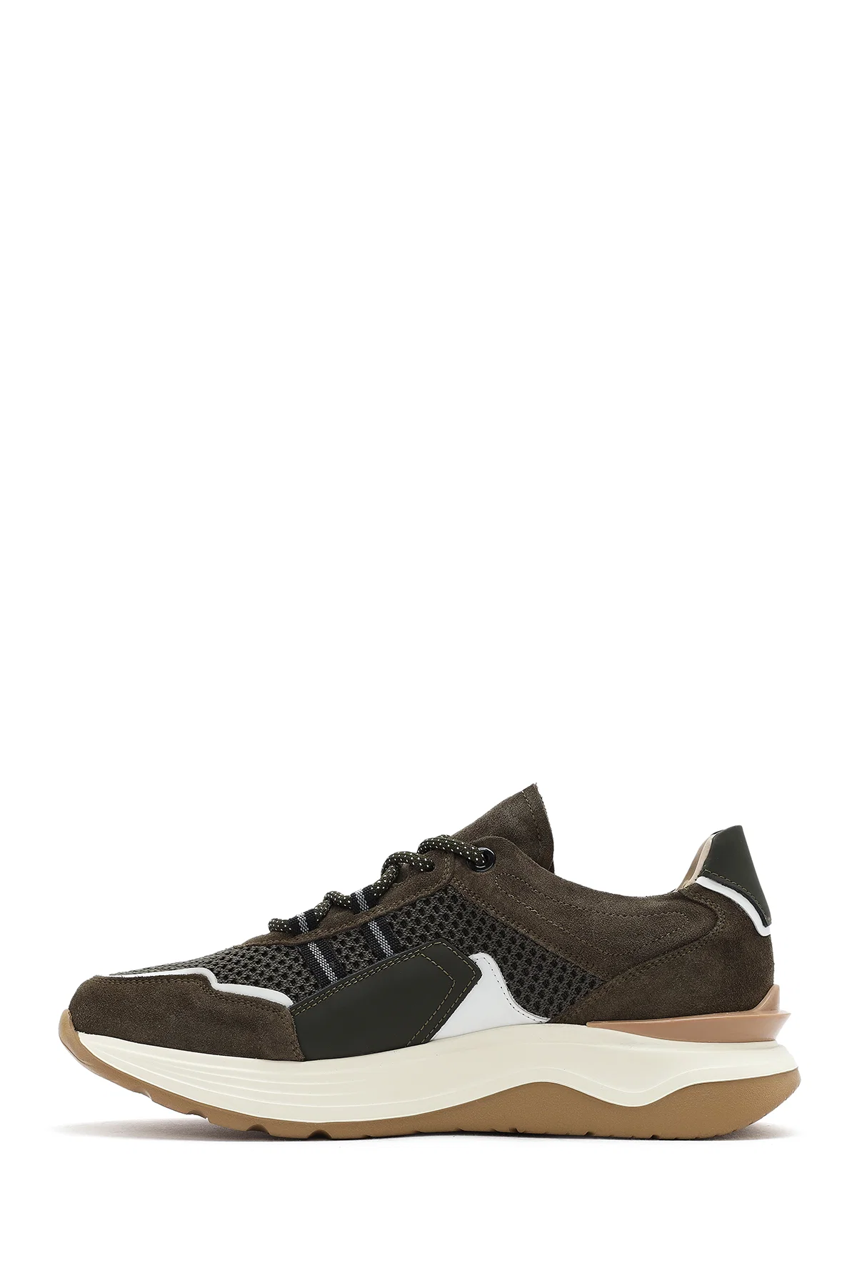 Erkek Haki Bağcıklı Kalın Tabanlı Deri Sneaker - Image 2