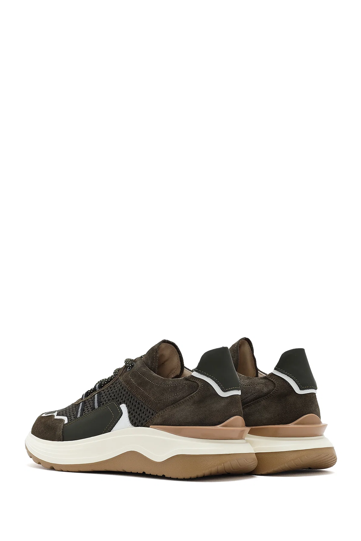 Erkek Haki Bağcıklı Kalın Tabanlı Deri Sneaker - Image 5