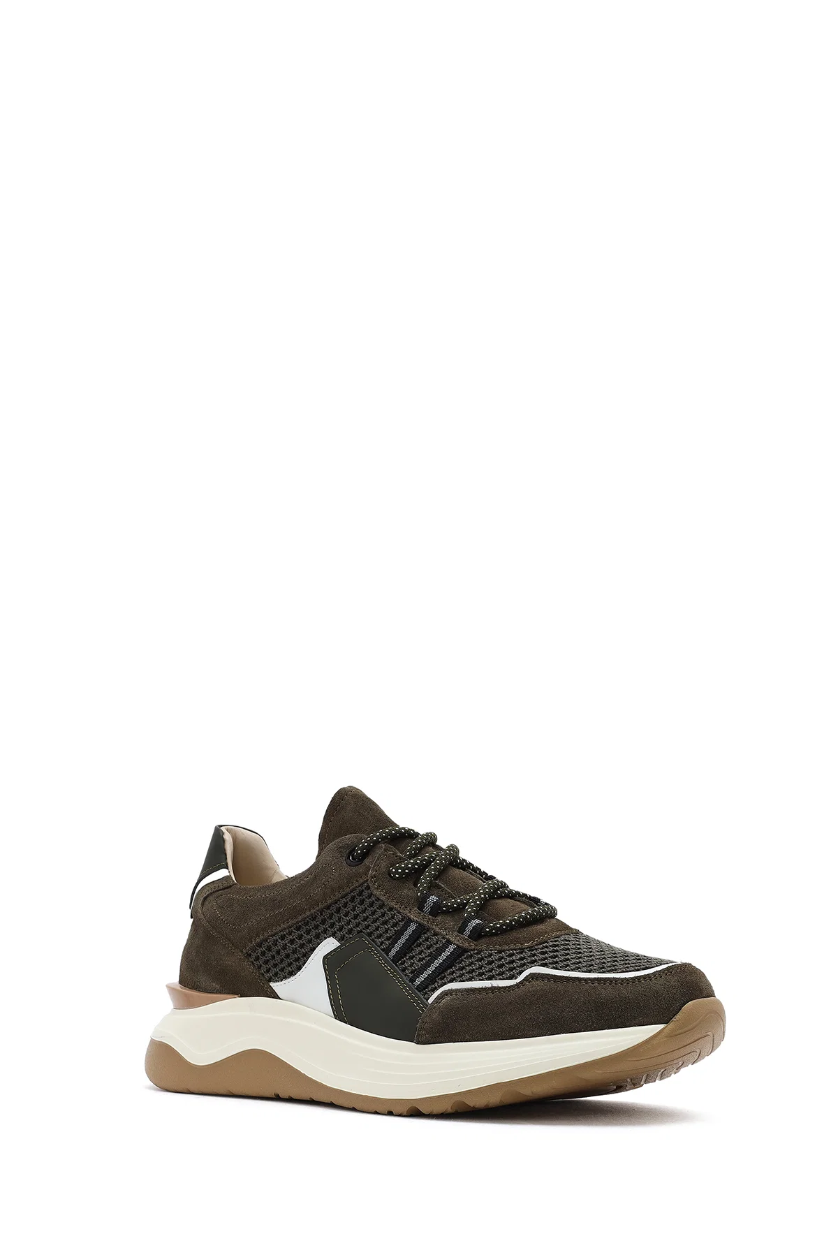 Erkek Haki Bağcıklı Kalın Tabanlı Deri Sneaker - Image 6