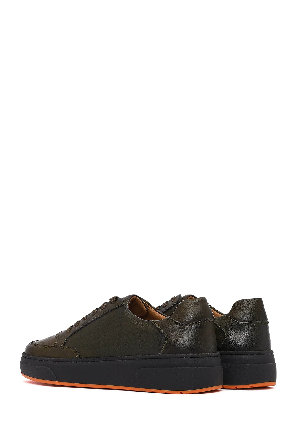 Erkek Haki Bağcıklı Kalın Tabanlı Deri Sneaker - Image 5