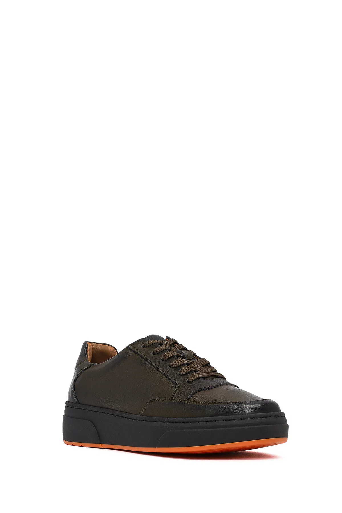 Erkek Haki Bağcıklı Kalın Tabanlı Deri Sneaker - Image 6