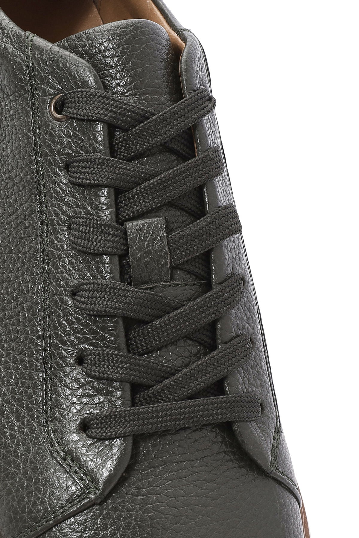 Erkek Haki Bağcıklı Kalın Tabanlı Deri Sneaker - Image 10
