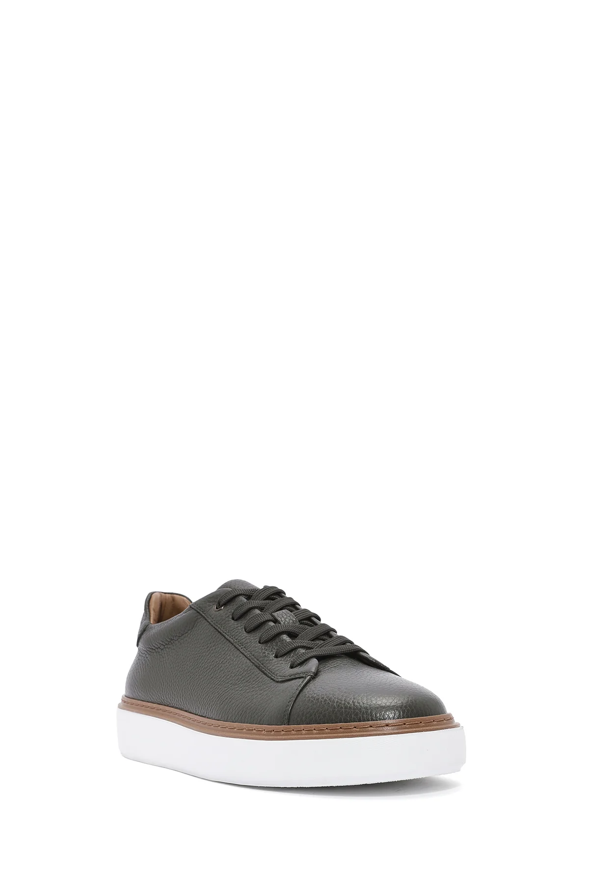 Erkek Haki Bağcıklı Kalın Tabanlı Deri Sneaker - Image 8