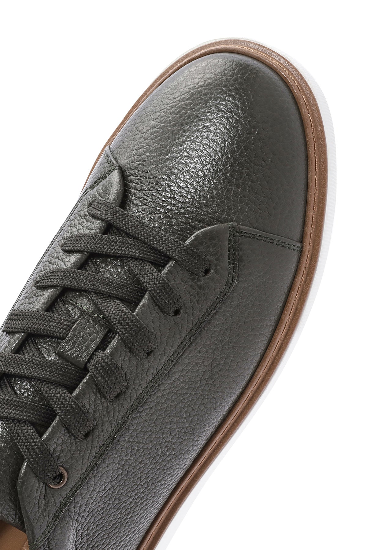 Erkek Haki Bağcıklı Kalın Tabanlı Deri Sneaker - Image 9