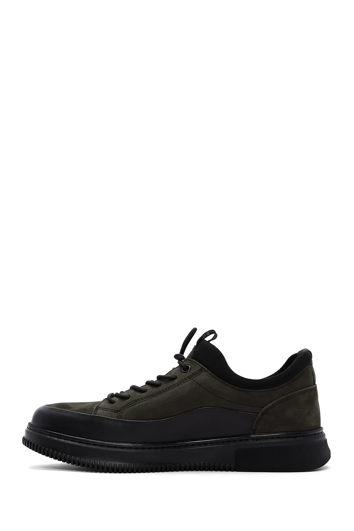 Erkek Haki Bağcıklı Nubuk Deri Casual Sneaker - Image 2