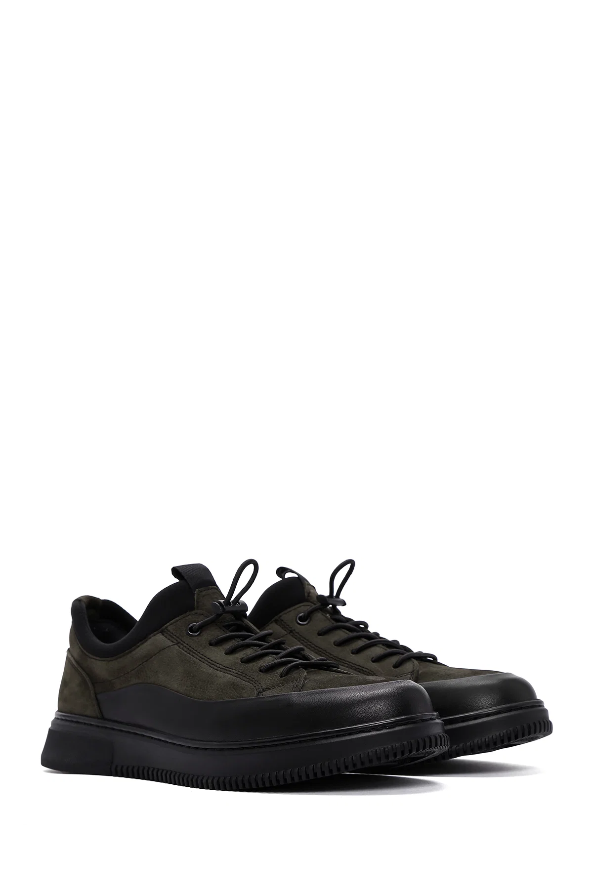 Erkek Haki Bağcıklı Nubuk Deri Casual Sneaker - Image 3