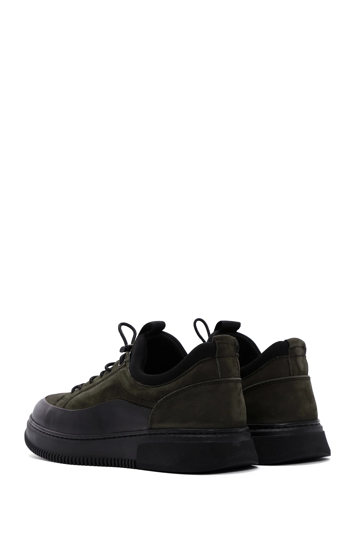 Erkek Haki Bağcıklı Nubuk Deri Casual Sneaker - Image 5