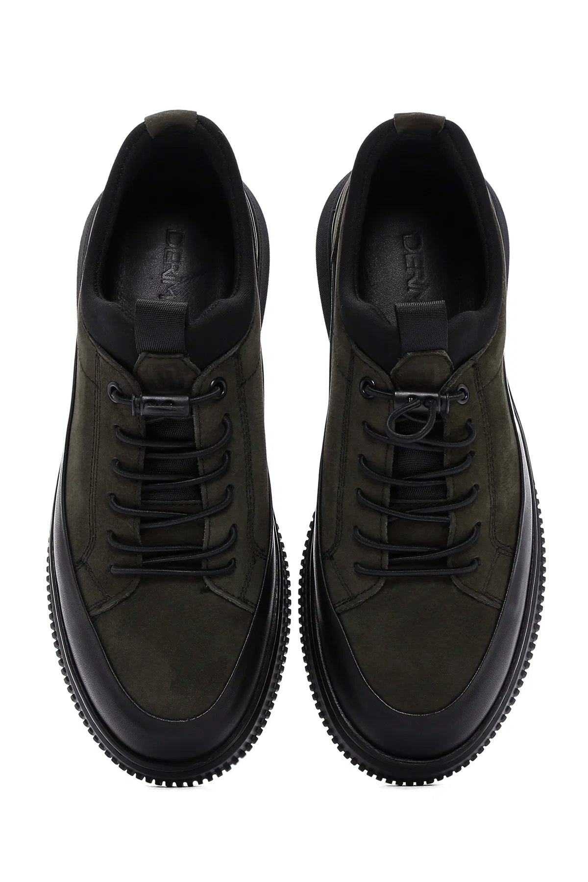 Erkek Haki Bağcıklı Nubuk Deri Casual Sneaker - Image 6
