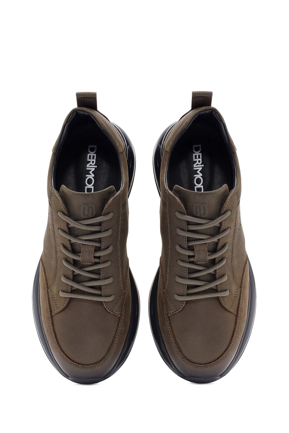 Erkek Haki Bağcıklı Nubuk Deri Sneaker - Image 7