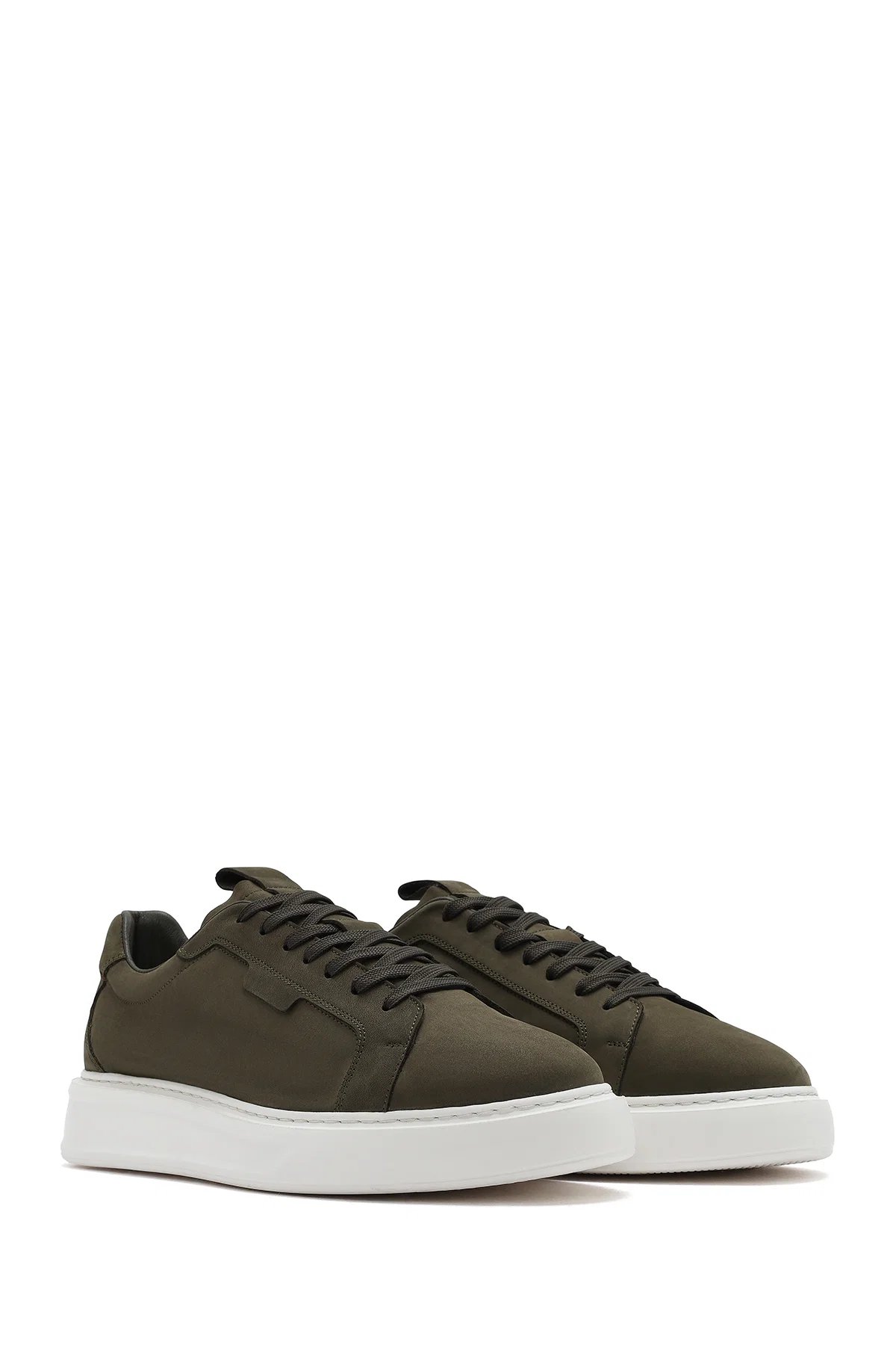 Erkek Haki Bağcıklı Nubuk Deri Sneaker - Image 3