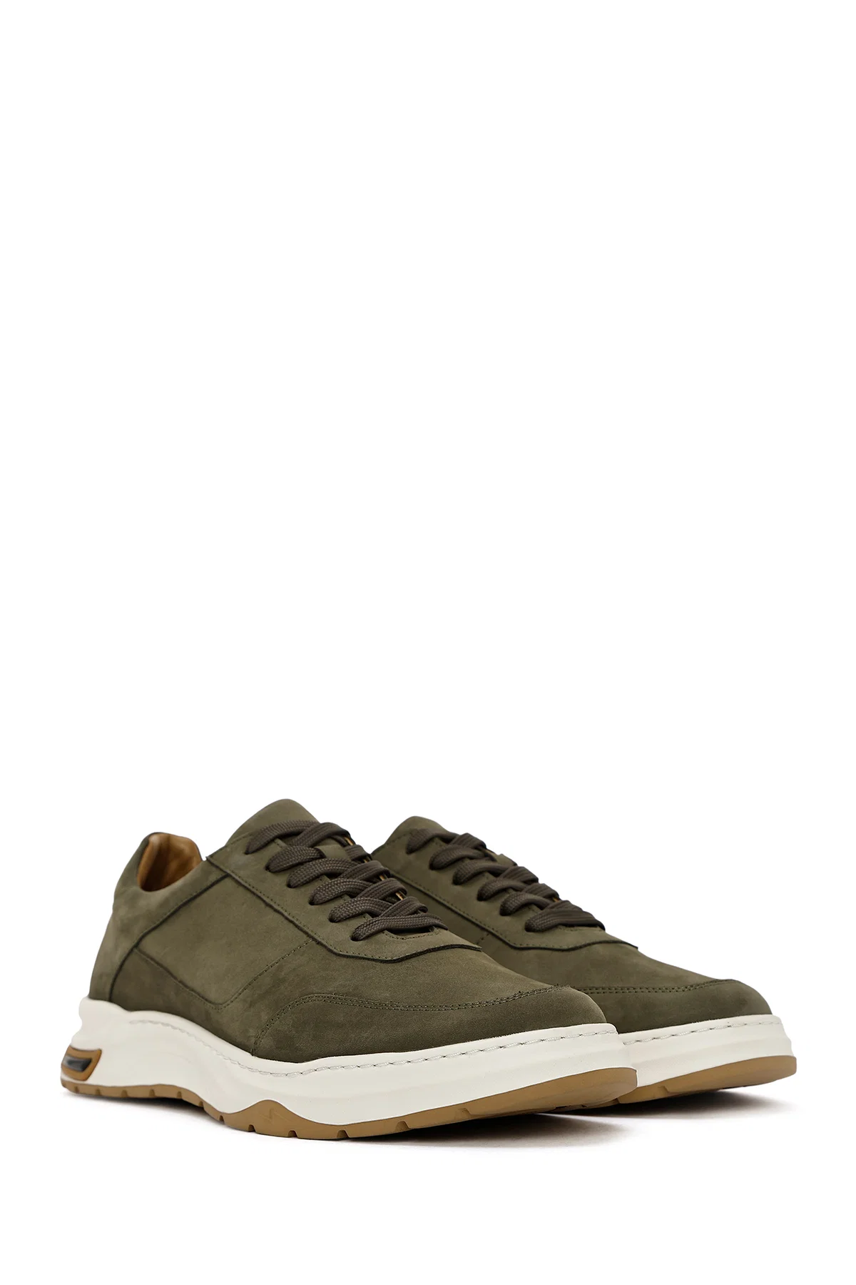 Erkek Haki Bağcıklı Nubuk Deri Sneaker - Image 3