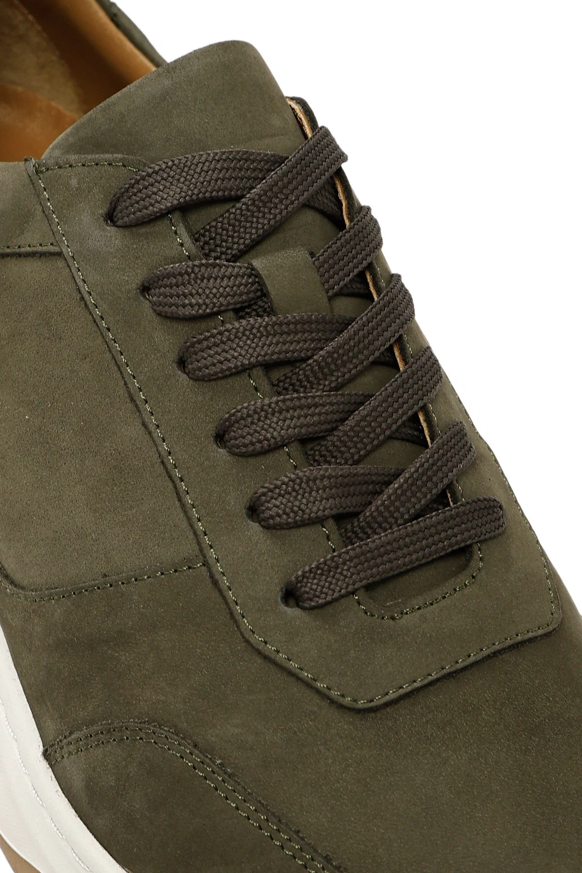 Erkek Haki Bağcıklı Nubuk Deri Sneaker - Image 9