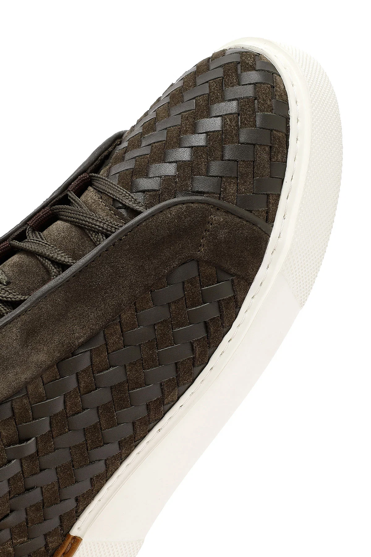Erkek Haki Bağcıklı Örgülü Kalın Tabanlı Deri Sneaker - Image 10