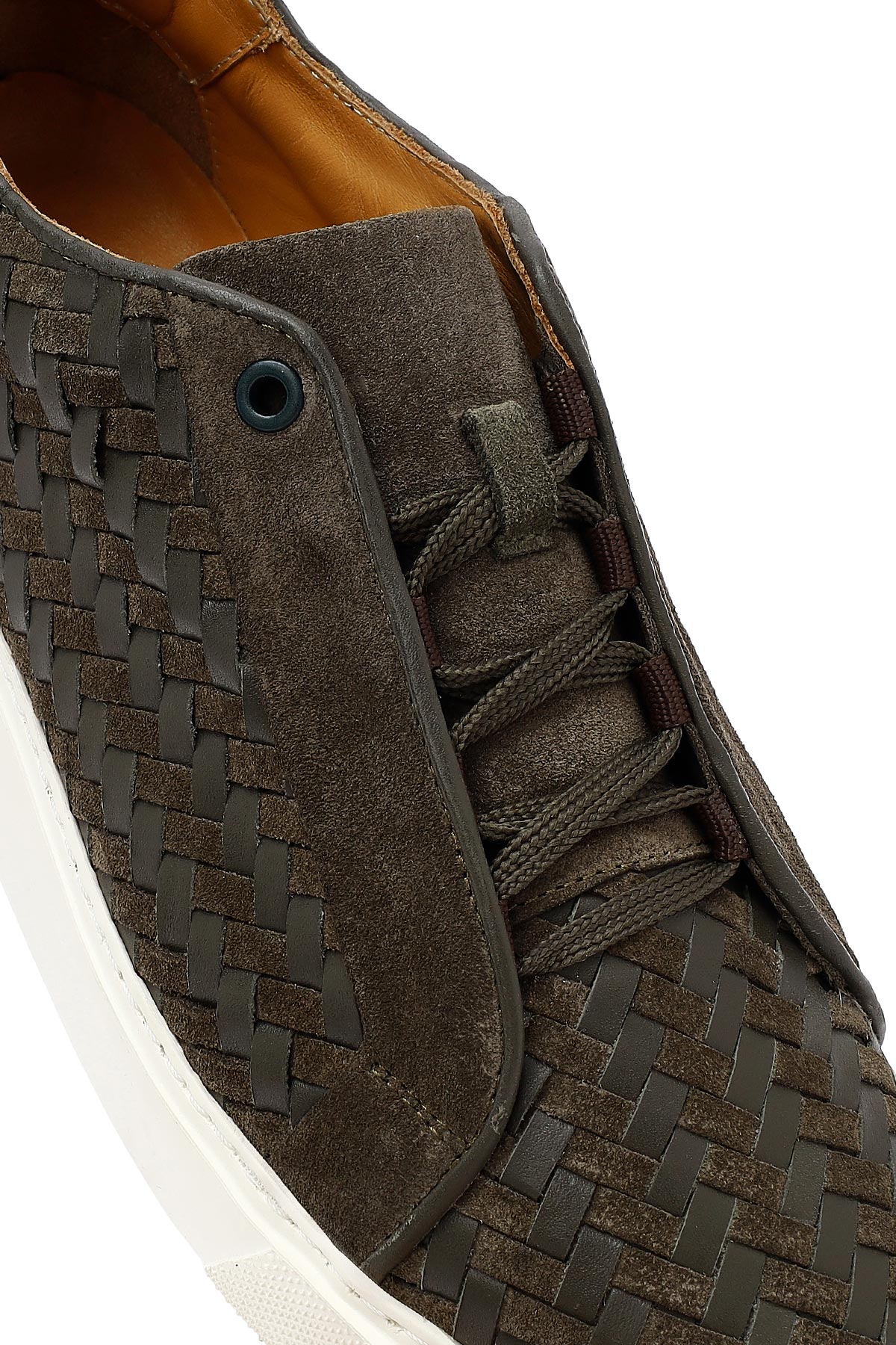 Erkek Haki Bağcıklı Örgülü Kalın Tabanlı Deri Sneaker - Image 9