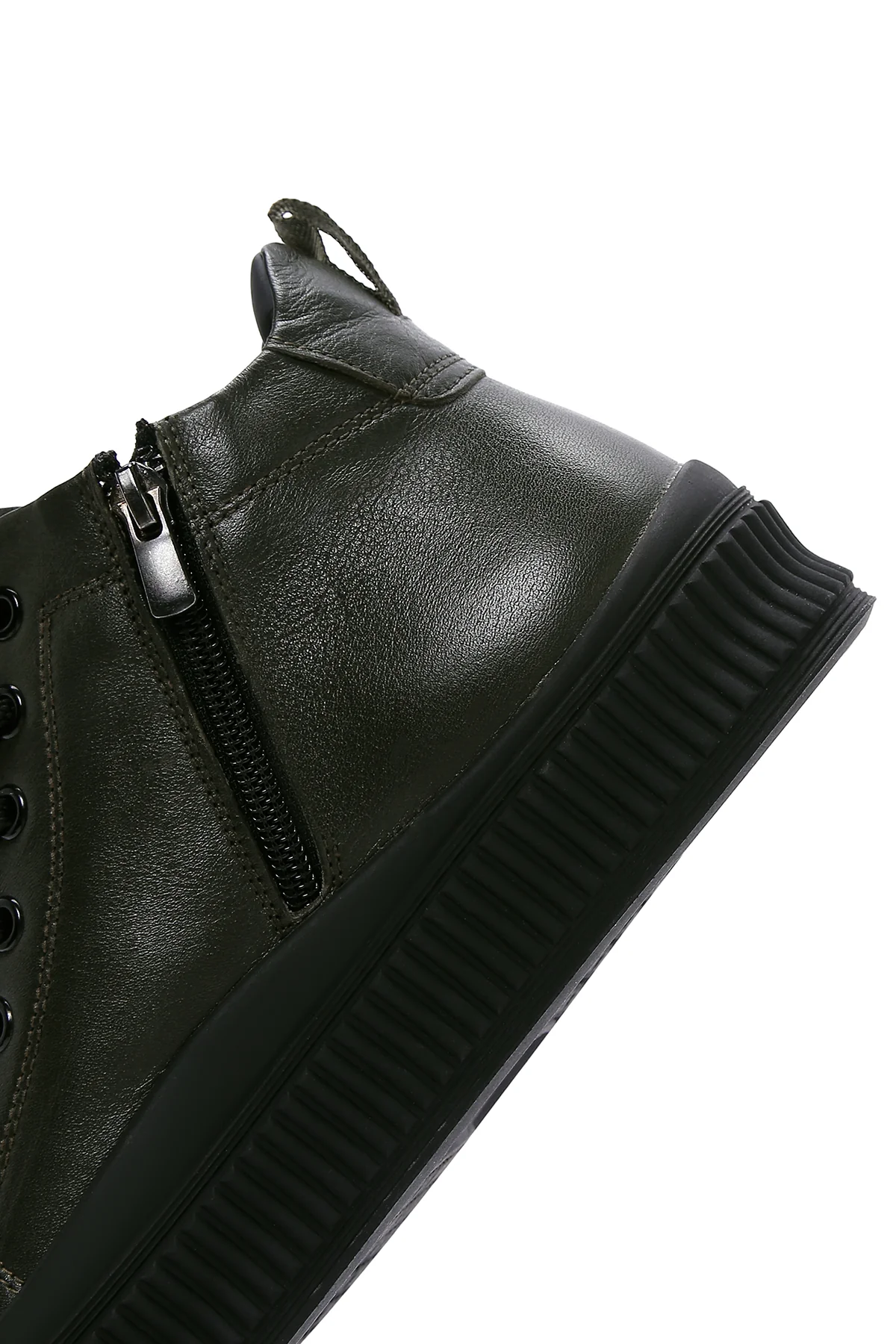 Erkek Haki Deri Bilekli Sneaker - Image 8