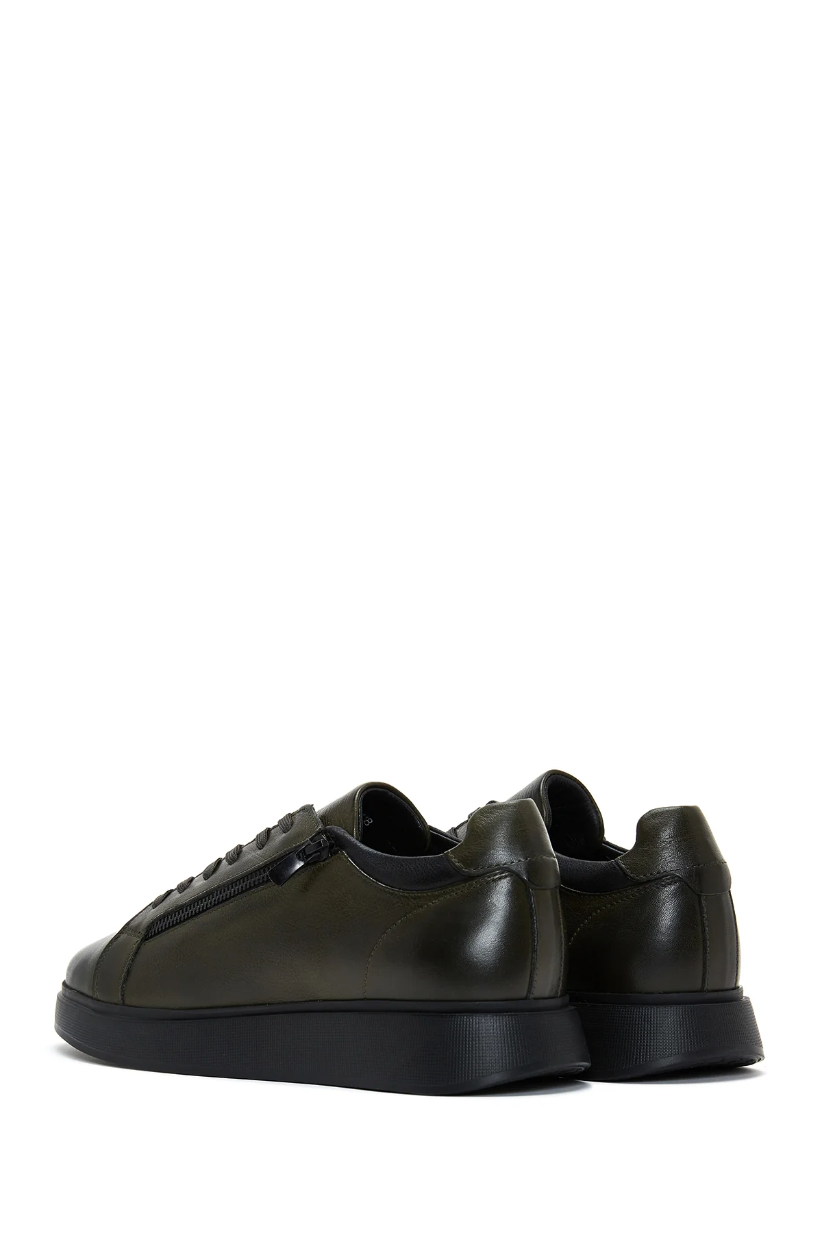 Erkek Haki Deri Fermuar Detaylı Kalın Tabanlı Sneaker - Image 5