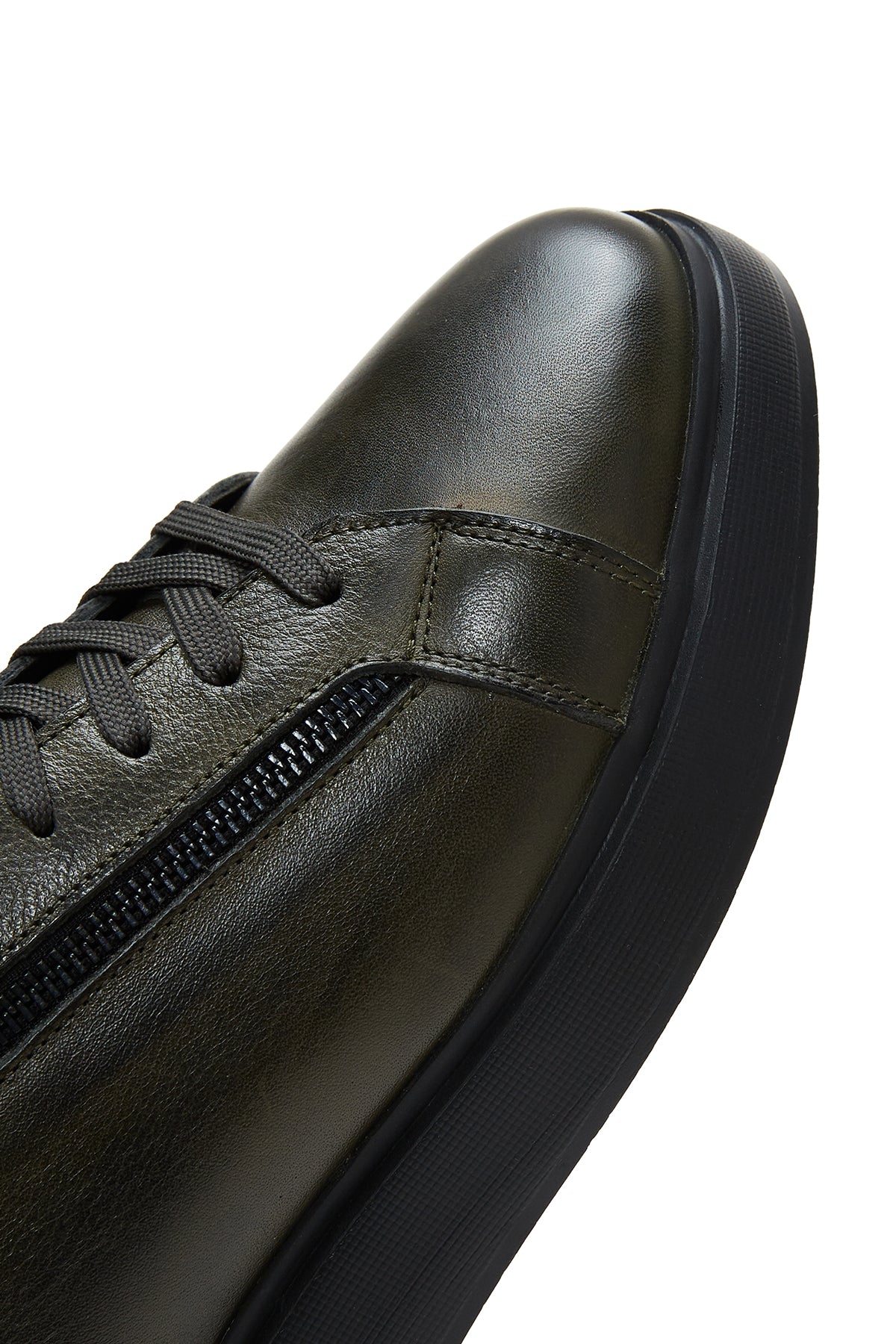 Erkek Haki Deri Fermuar Detaylı Kalın Tabanlı Sneaker - Image 8