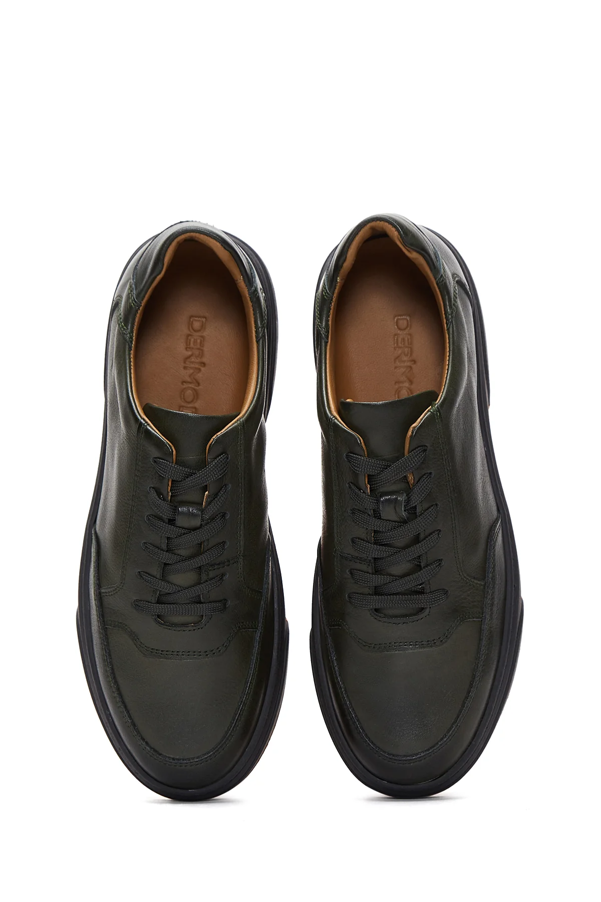 Erkek Haki Deri Kalın Tabanlı Sneaker - Image 6