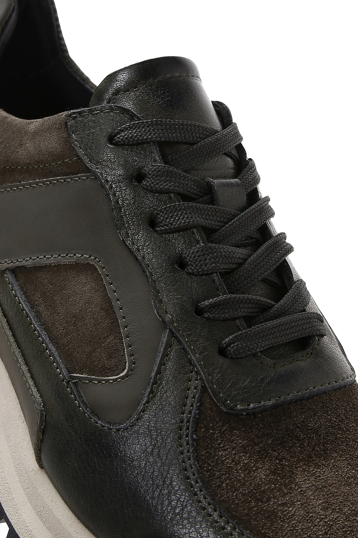 Erkek Haki Deri Süet Detaylı Kalın Tabanlı Sneaker - Image 10