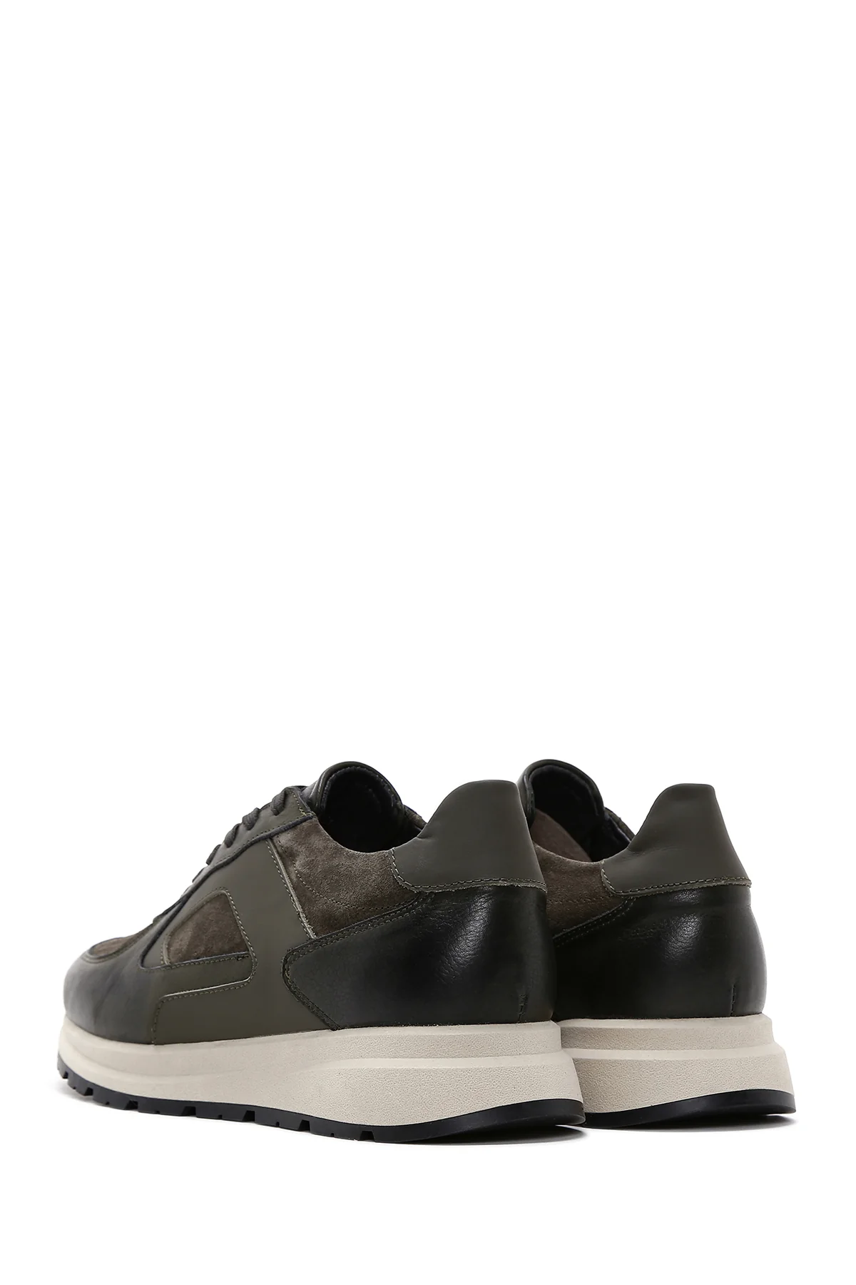 Erkek Haki Deri Süet Detaylı Kalın Tabanlı Sneaker - Image 5