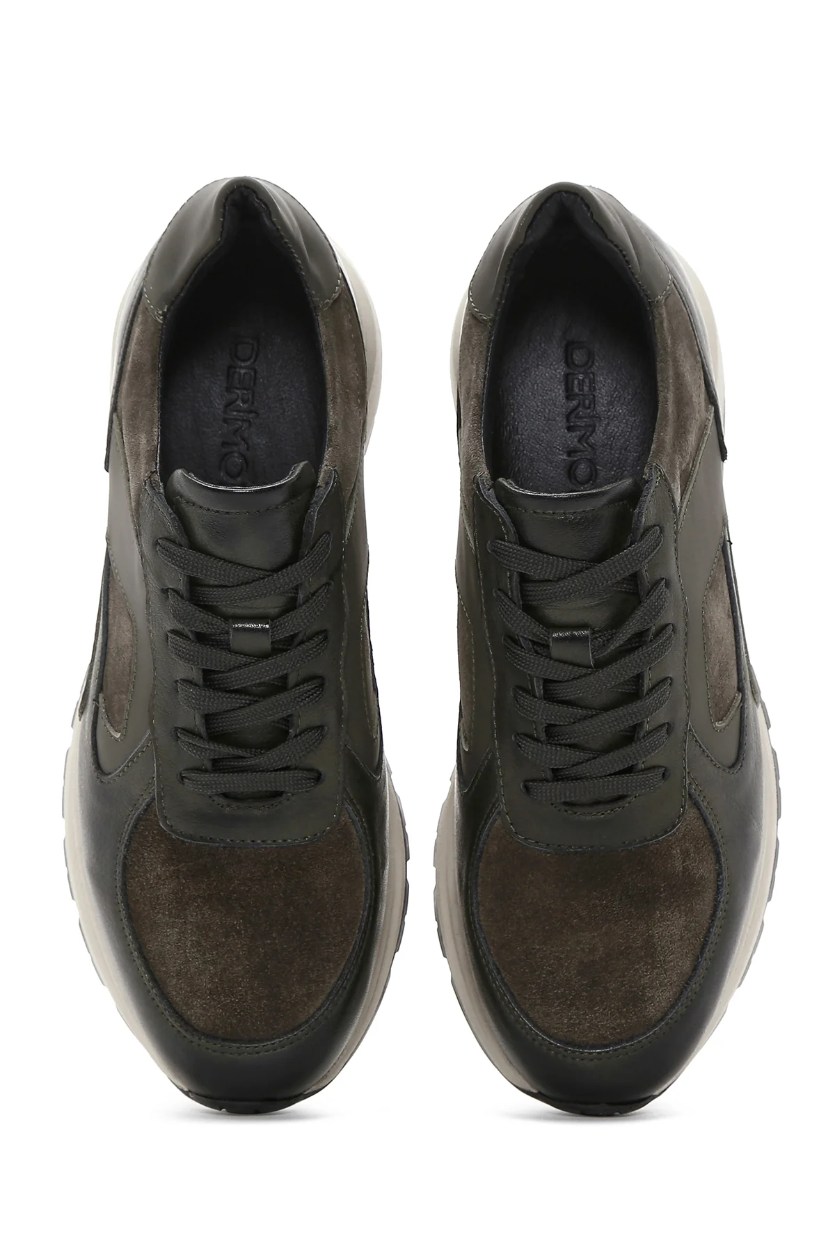 Erkek Haki Deri Süet Detaylı Kalın Tabanlı Sneaker - Image 6