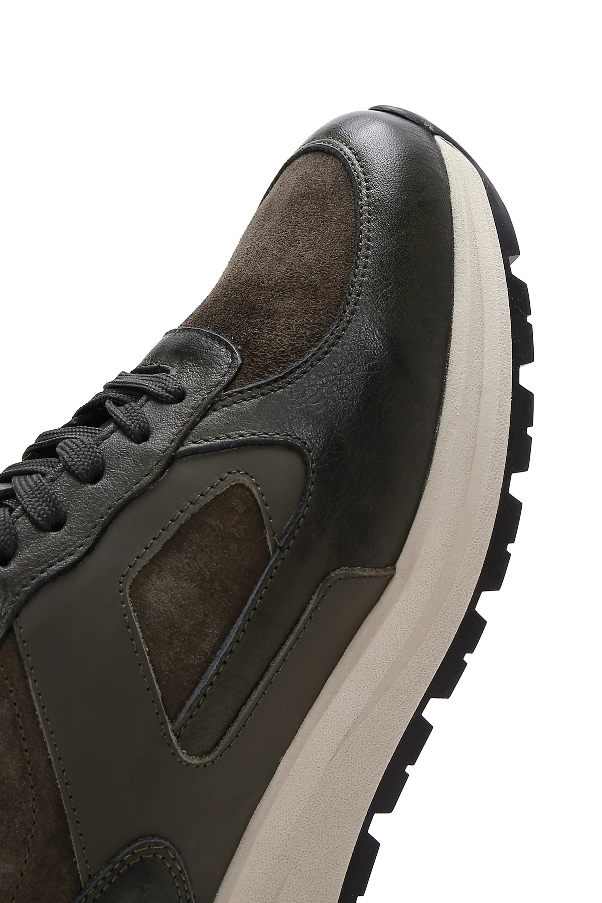 Erkek Haki Deri Süet Detaylı Kalın Tabanlı Sneaker - Image 9