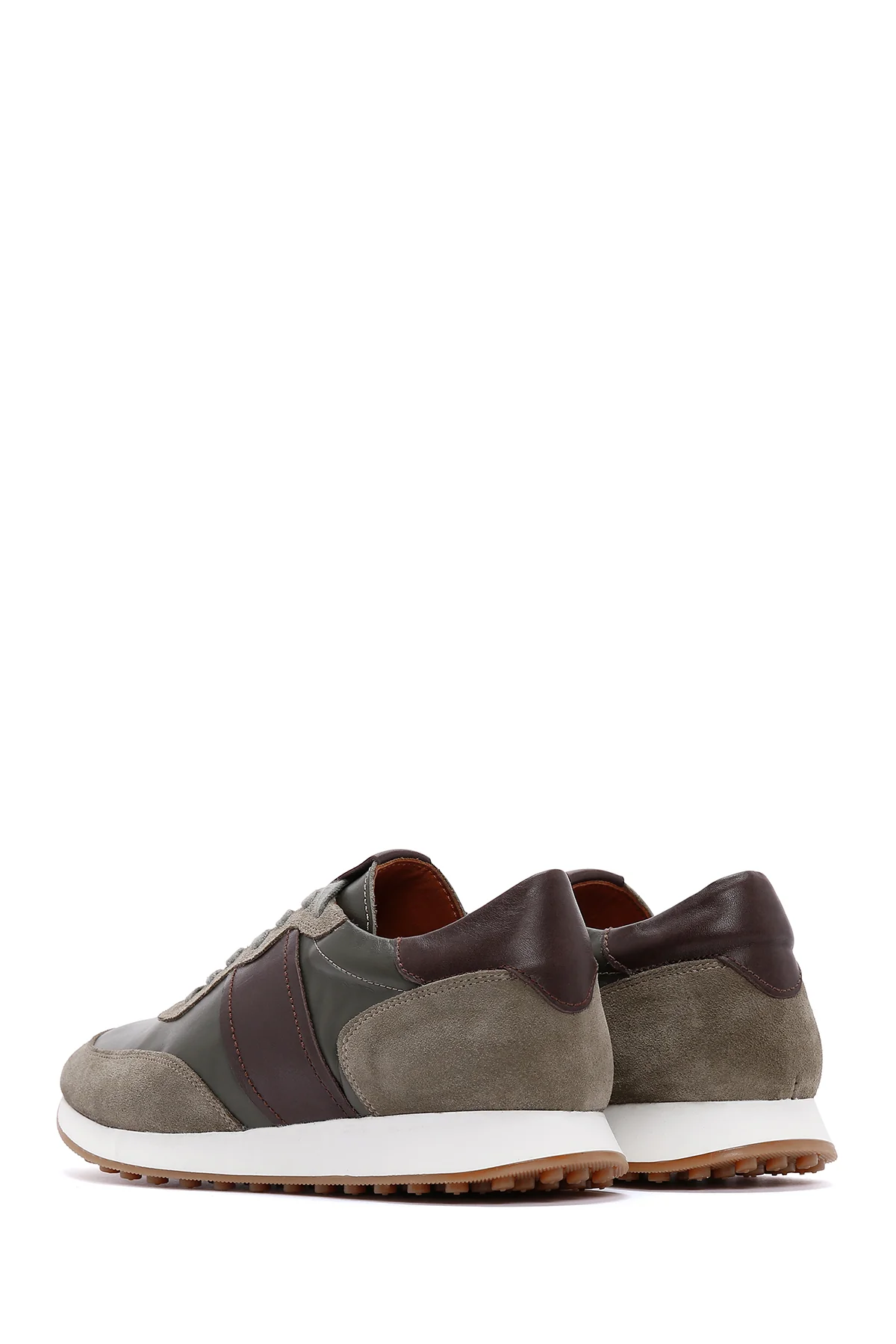 Erkek Haki Deri Süet Detaylı Sneaker - Image 5